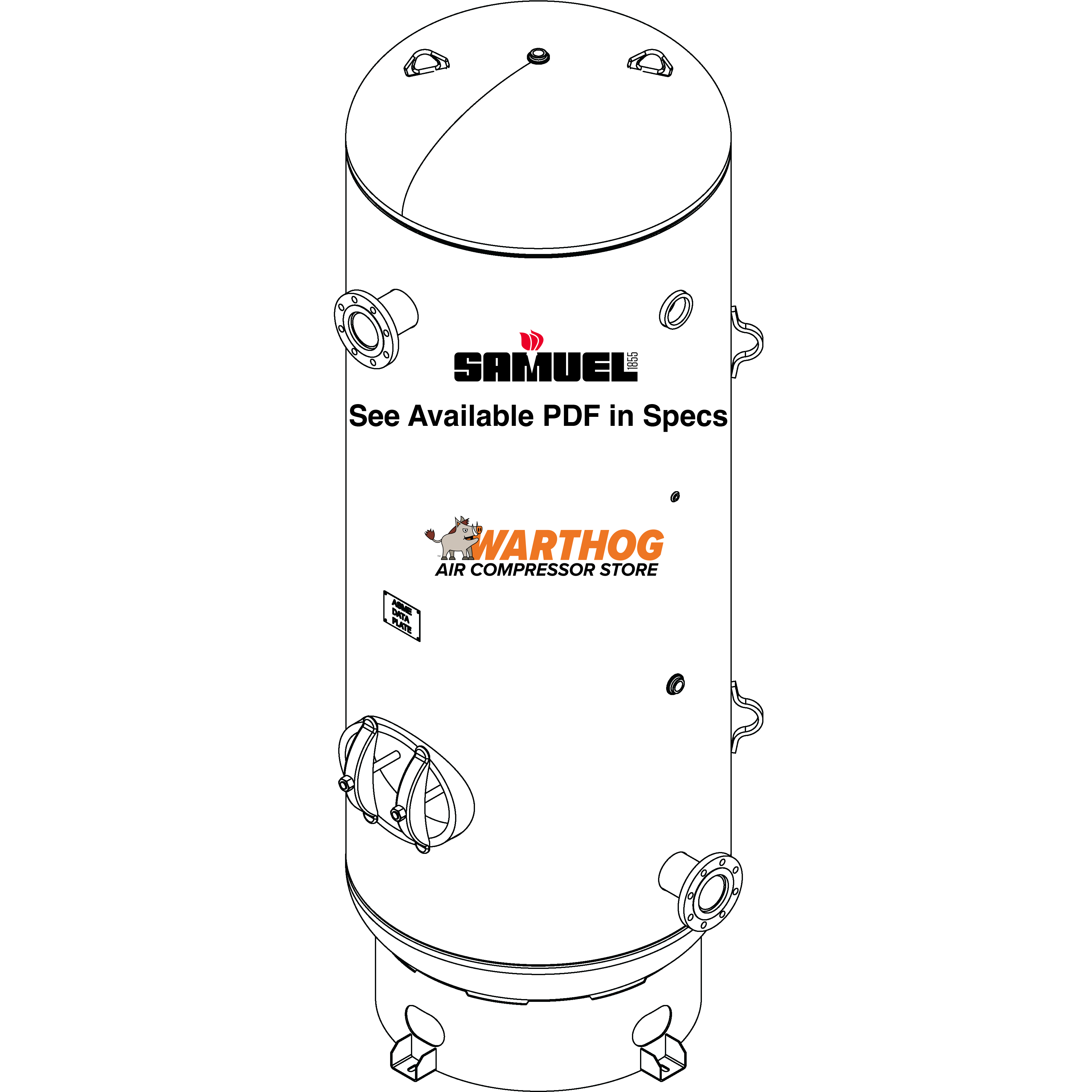 660 Gallon 200PSI Vertical Air Tank By Samuel with 8" base ring | C100950-X