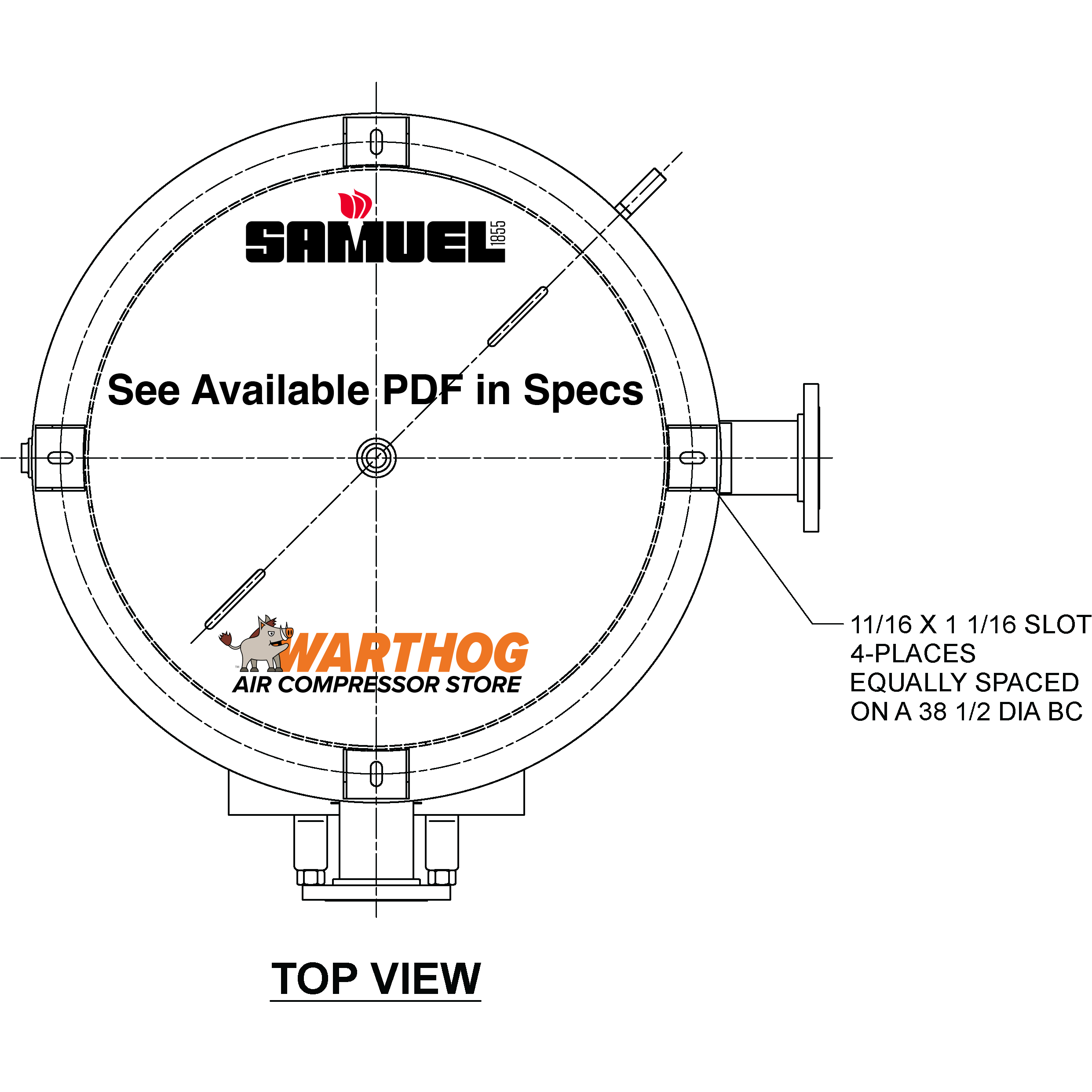 660 Gallon 200PSI Vertical Air Tank By Samuel with 8" base ring | C100950-X