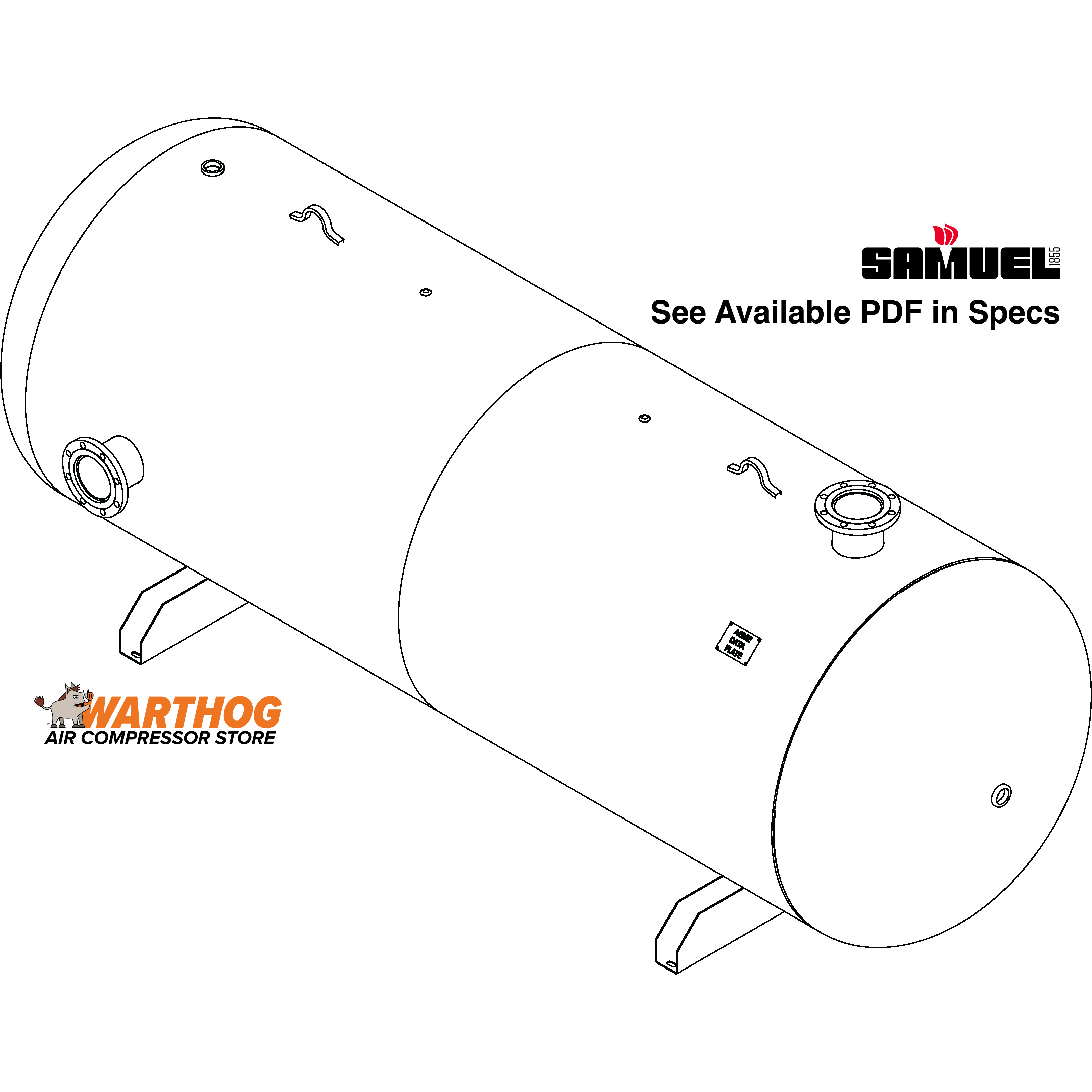 1550 Gallon 165PSI Horizontal Air Tank By Samuel with Saddle legs | C102285