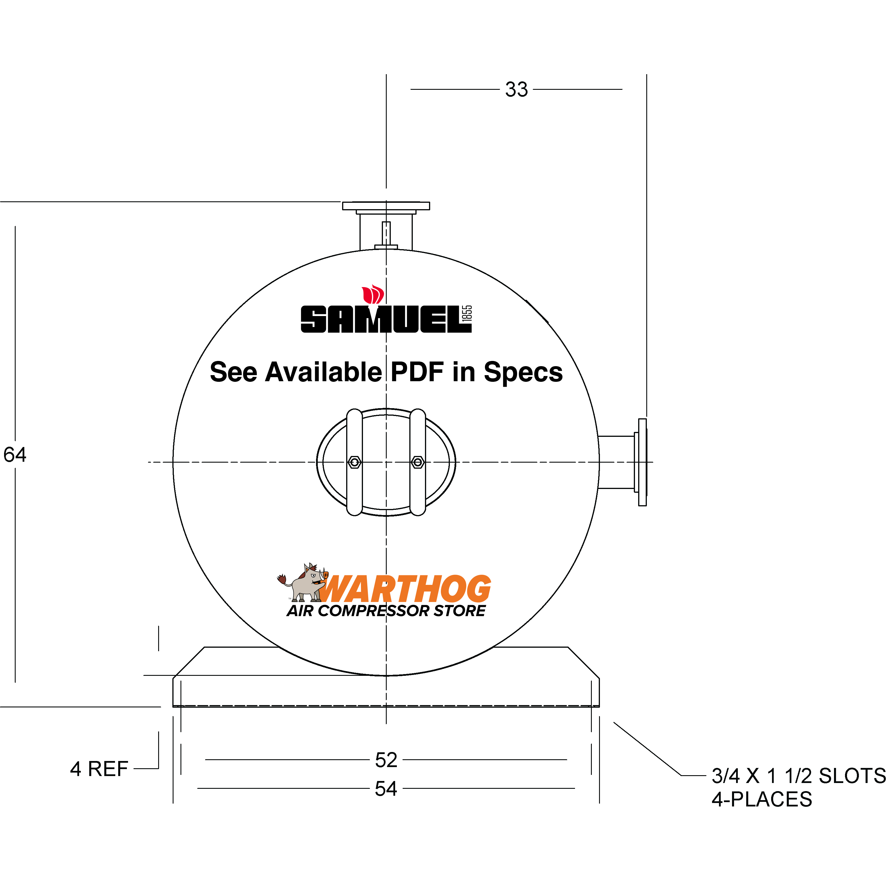 1550 Gallon 165PSI Horizontal Air Tank By Samuel with Saddle legs | C102285