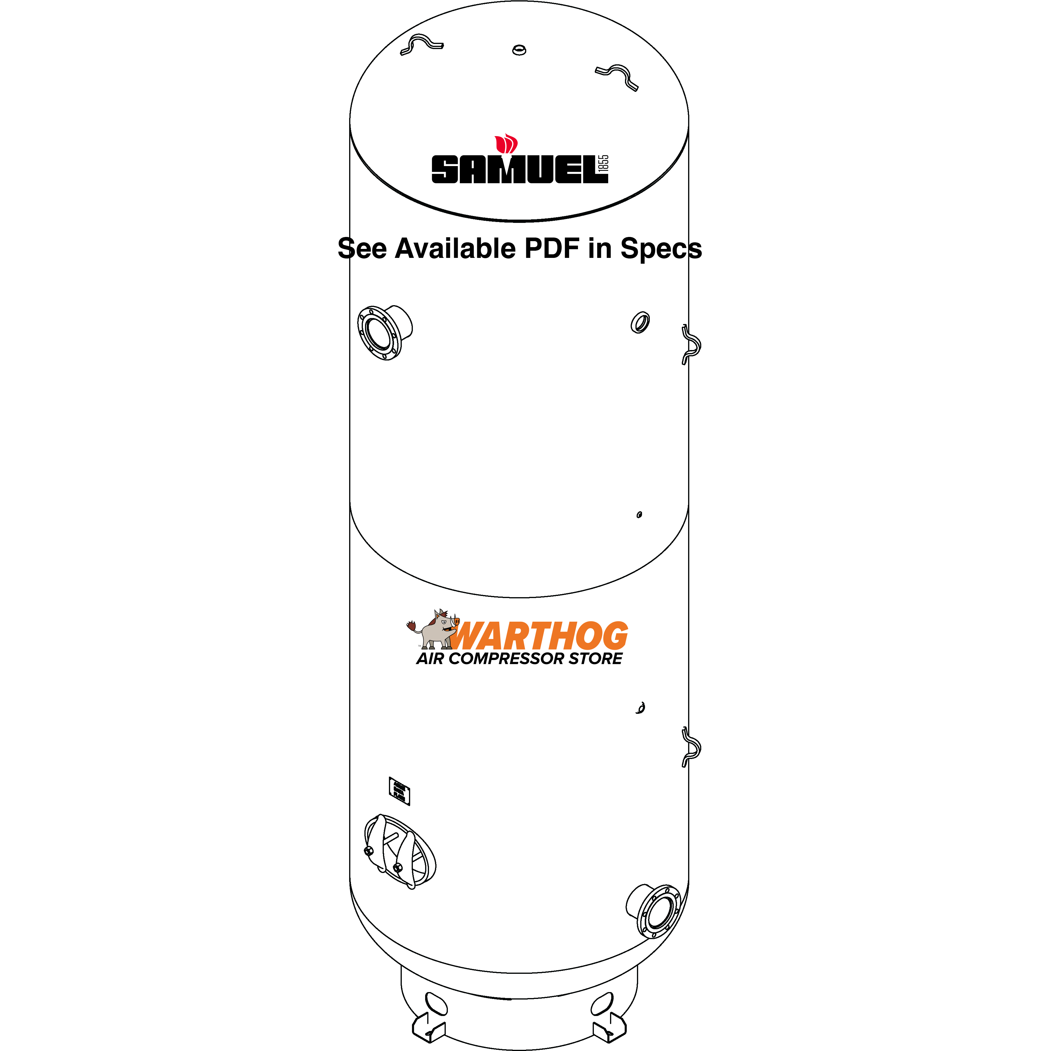 3000 Gallon 150PSI Vertical Air Tank By Samuel with 8" base ring | C102476