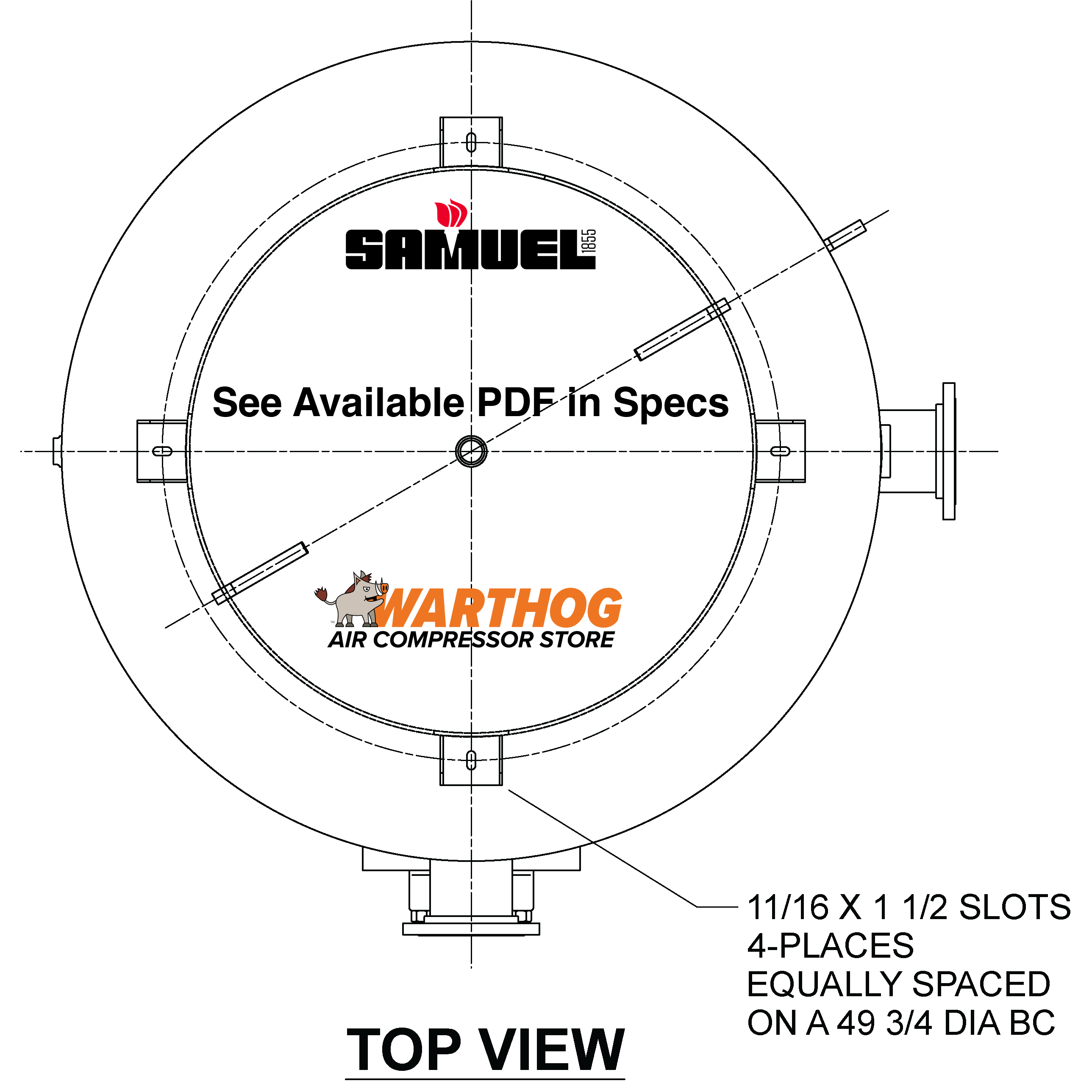 3000 Gallon 150PSI Vertical Air Tank By Samuel with 8" base ring | C102476