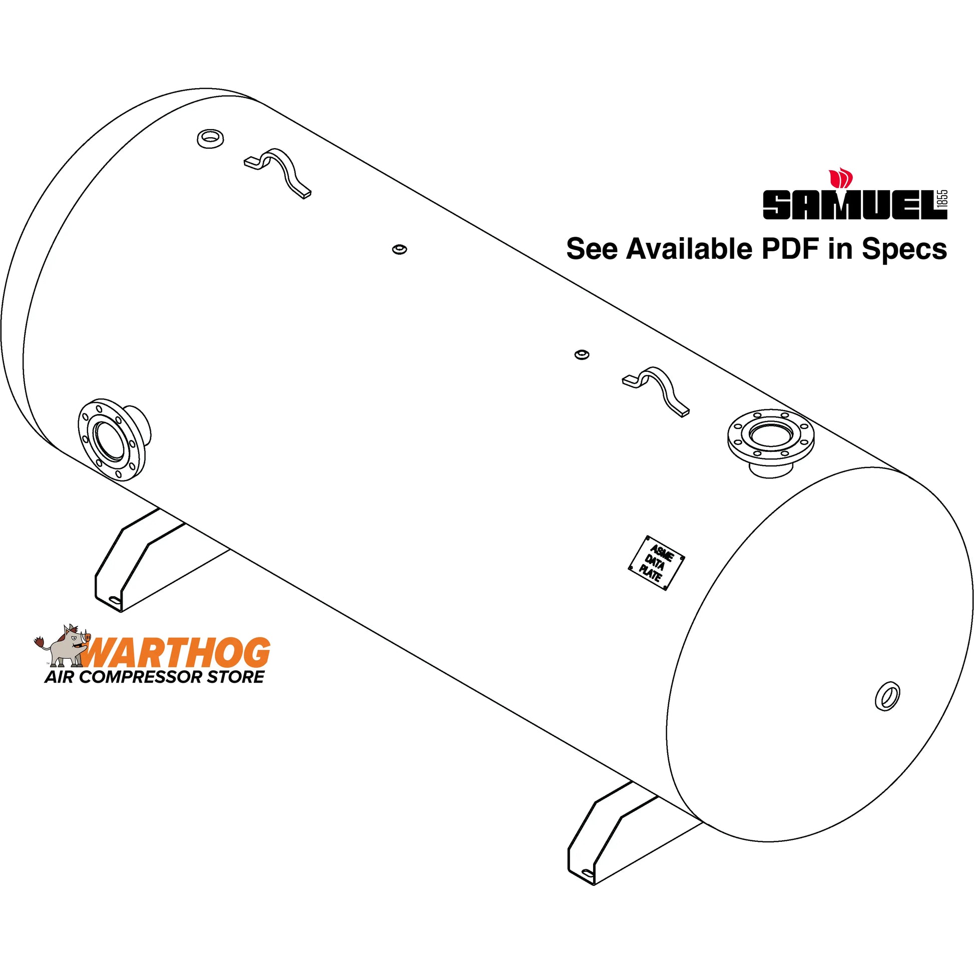 660 Gallon 200PSI Horizontal Air Tank By Samuel with Saddle legs | C103084 Samuel