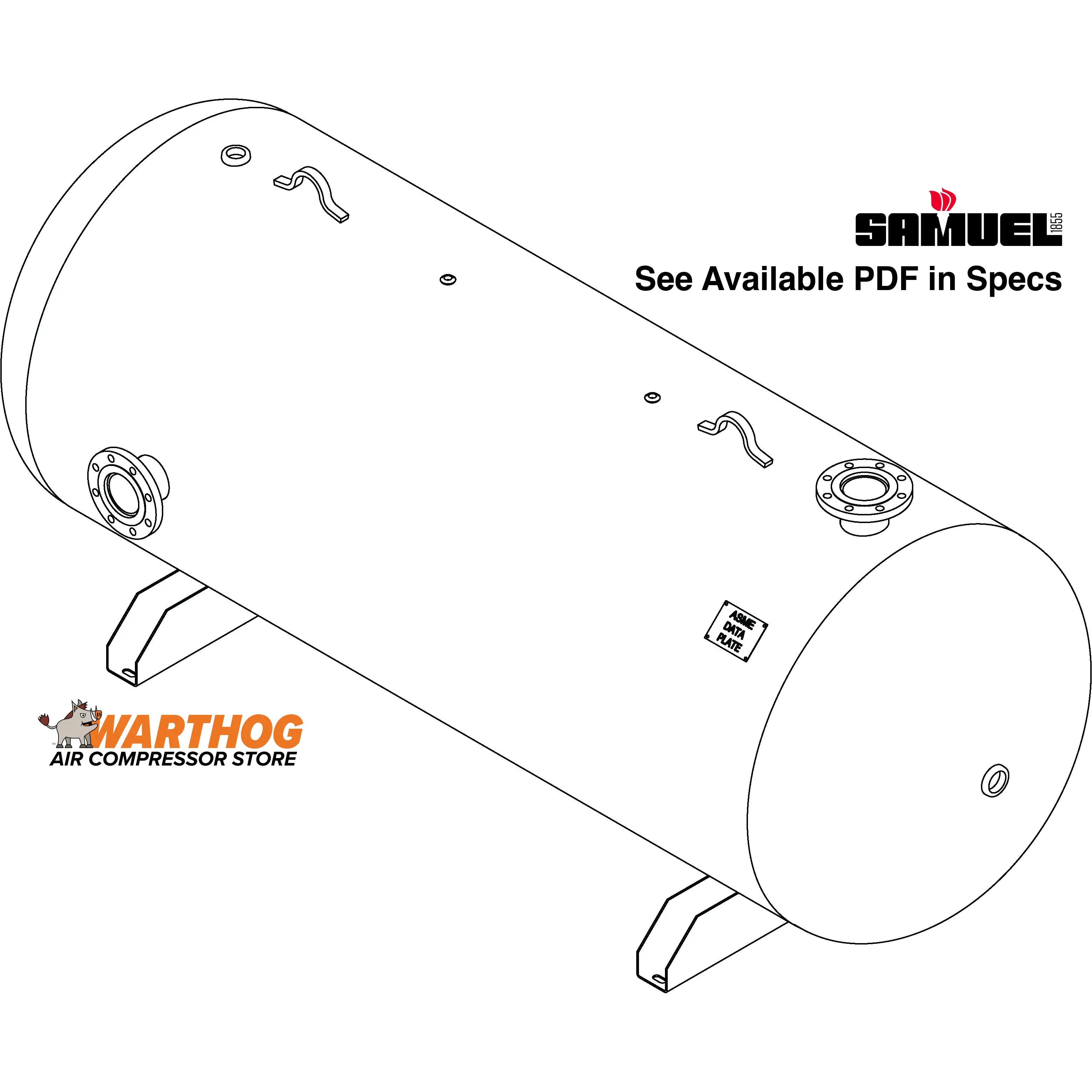 660 Gallon 200PSI Horizontal Air Tank By Samuel with Saddle legs | C103084 Samuel