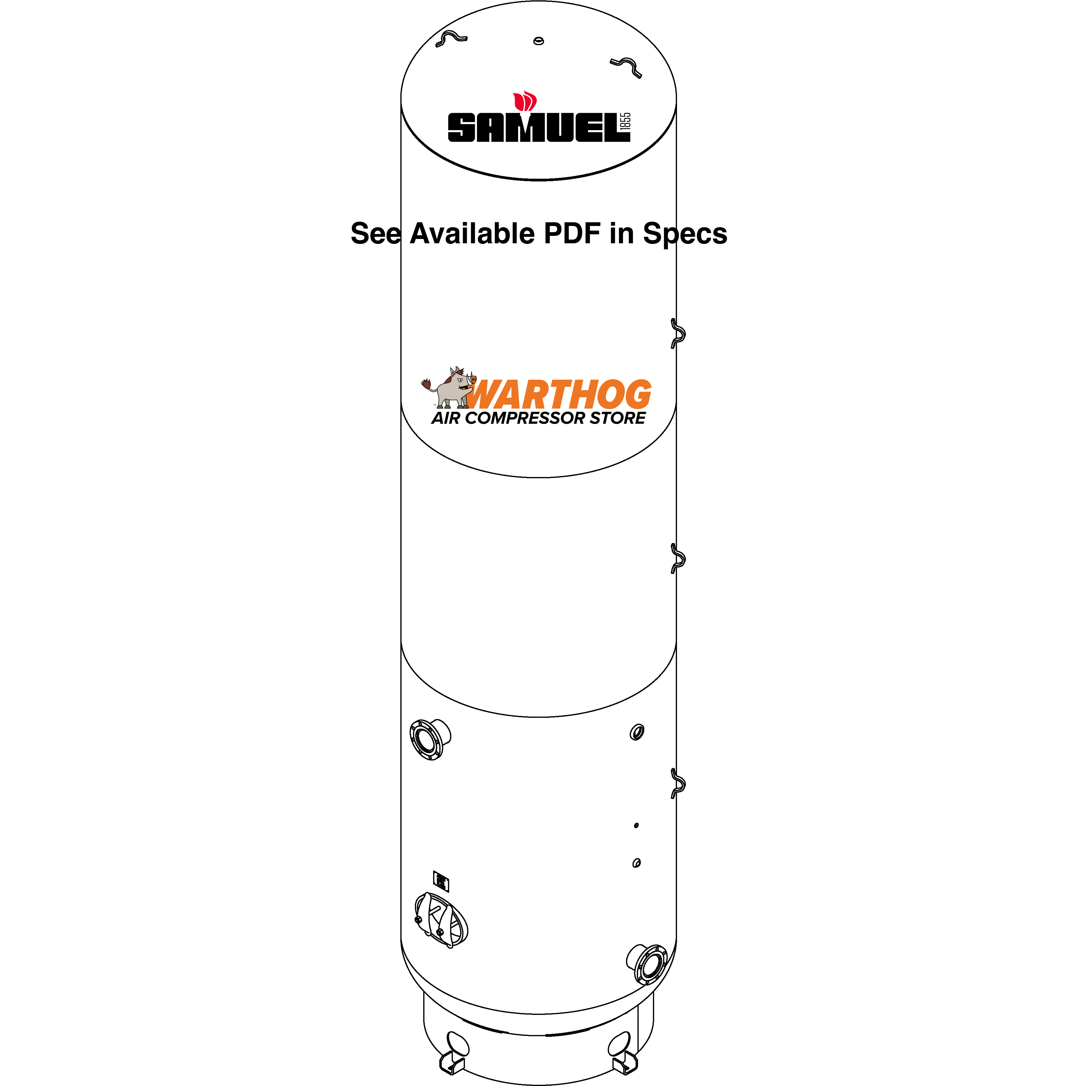 5000 Gallon 150PSI Vertical Air Tank By Samuel with 8" base ring | C103115