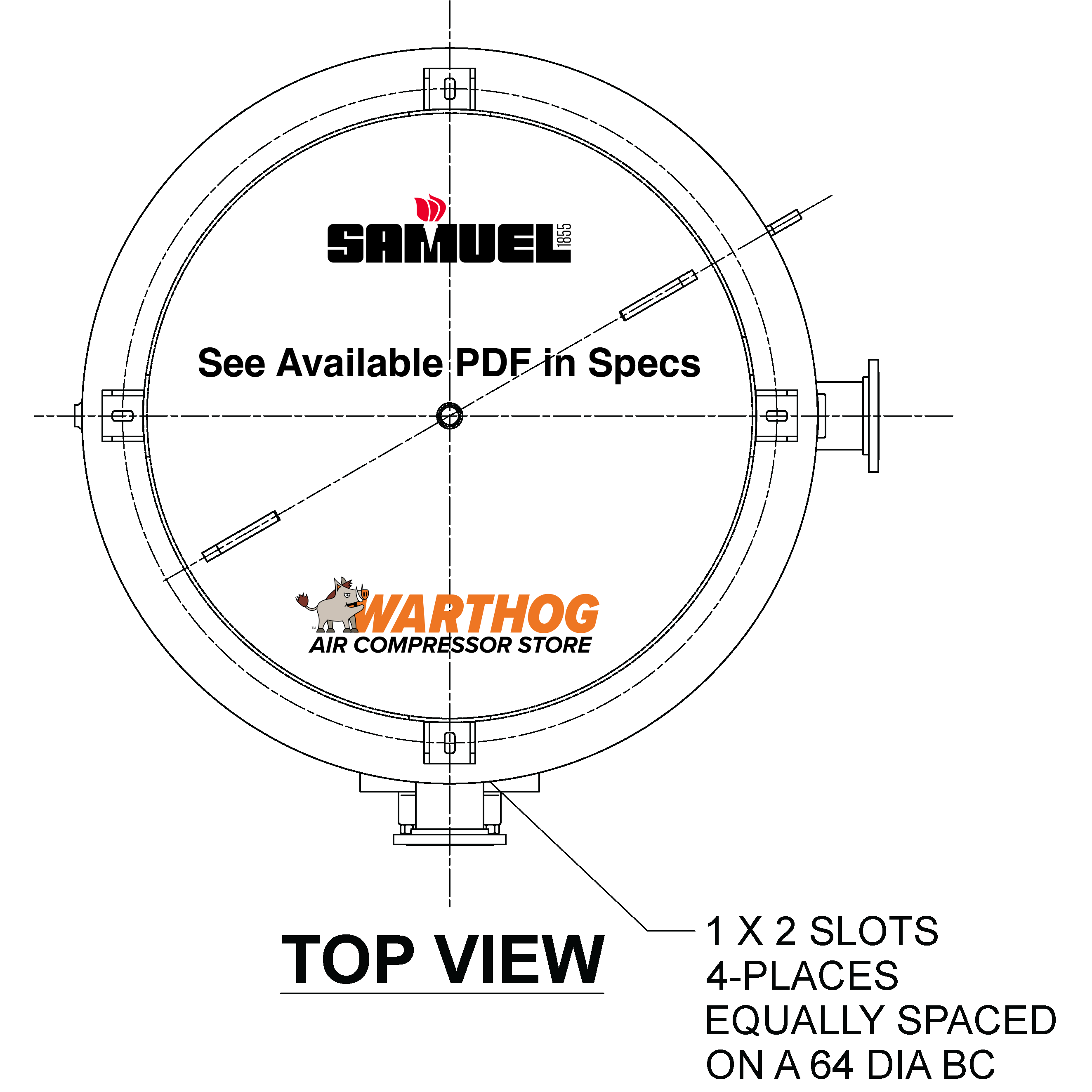 5000 Gallon 150PSI Vertical Air Tank By Samuel with 8" base ring | C103115