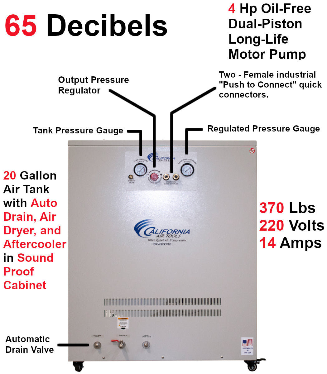California Air Tools 4.0 Hp, 20.0 Gal. Ultra Quiet & Oil-Free Air Compressor with Air Drying System in Sound Proof Cabinet
