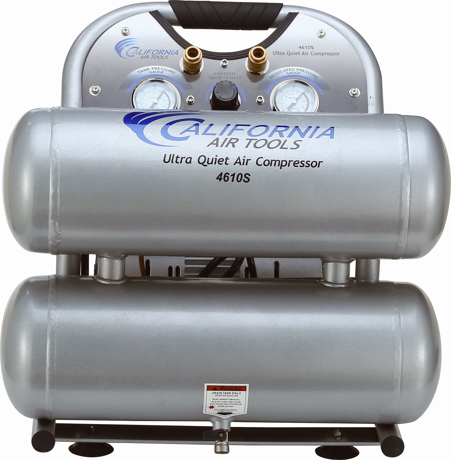 California Air Tools 1.0 Hp, 4.6 Gal. Steel Twin Tank Ultra Quiet & Oil-Free Air Compressor