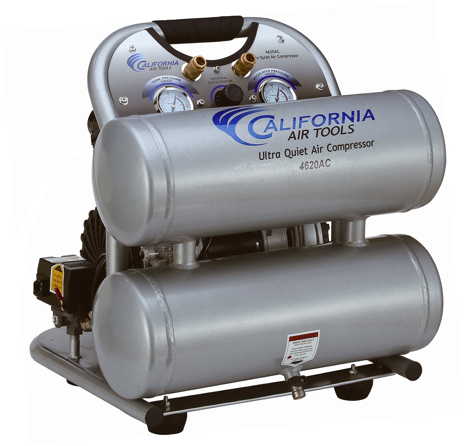 California Air Tools 2.0 Hp, 4.0 Gal. Aluminum Twin Tank Ultra Quiet  & Oil-Free Air Compressor | CAT-4620AC