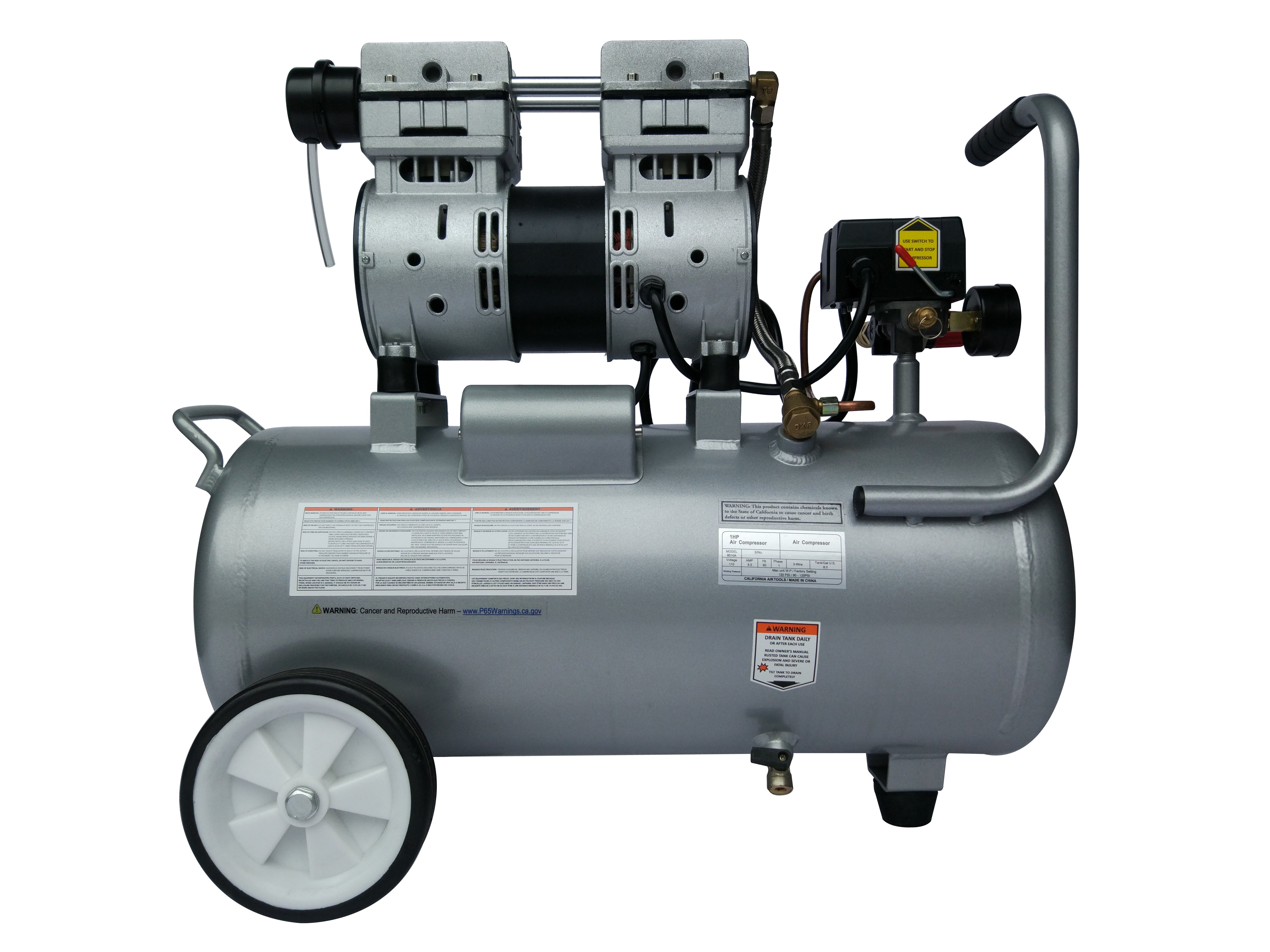 California Air Tools 1.0 Hp, 8.0 Gal. Aluminum Tank Ultra Quiet & Oil-Free Air Compressor