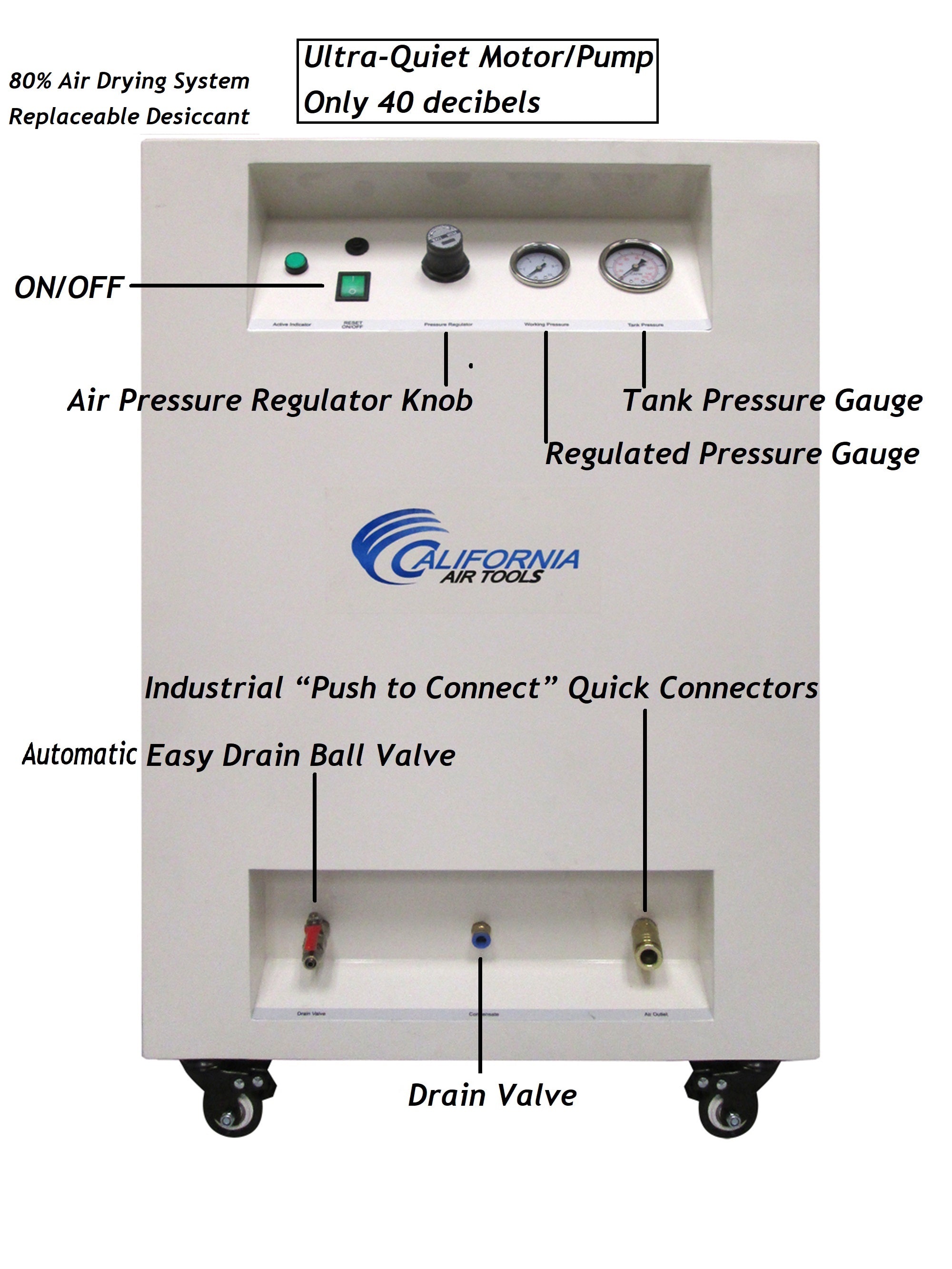 California Air Tools 1.0 Hp 8.0 Gal. Steel Tank Ultra Quiet & Oil-Free Air Compressor with Air Dryer in Sound Proof Cabinet