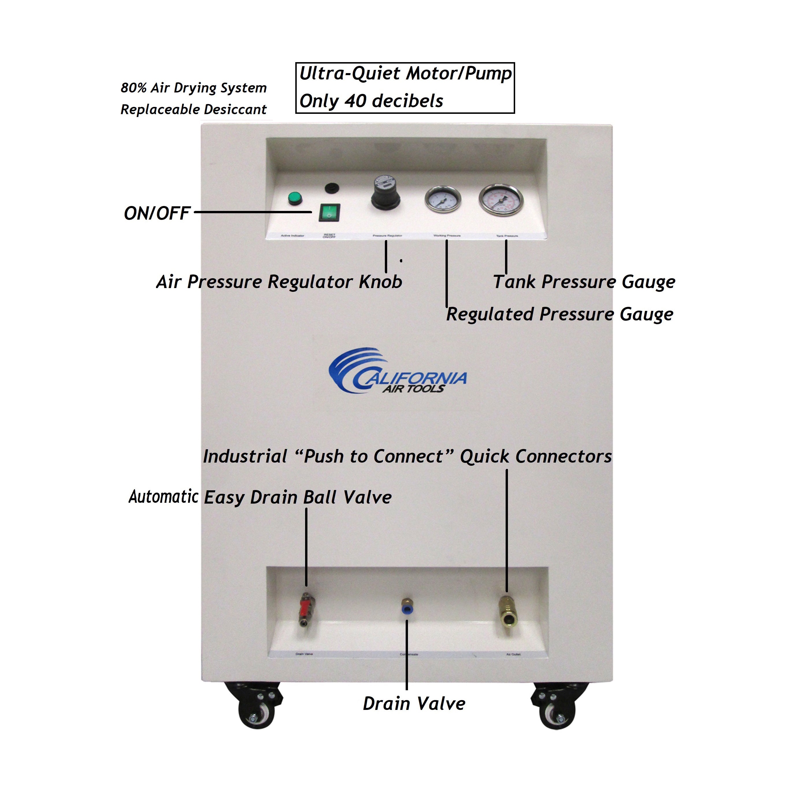 California Air Tools 1.0 Hp 8.0 Gal. Steel Tank Ultra Quiet & Oil-Free Air Compressor with Air Dryer in Sound Proof Cabinet