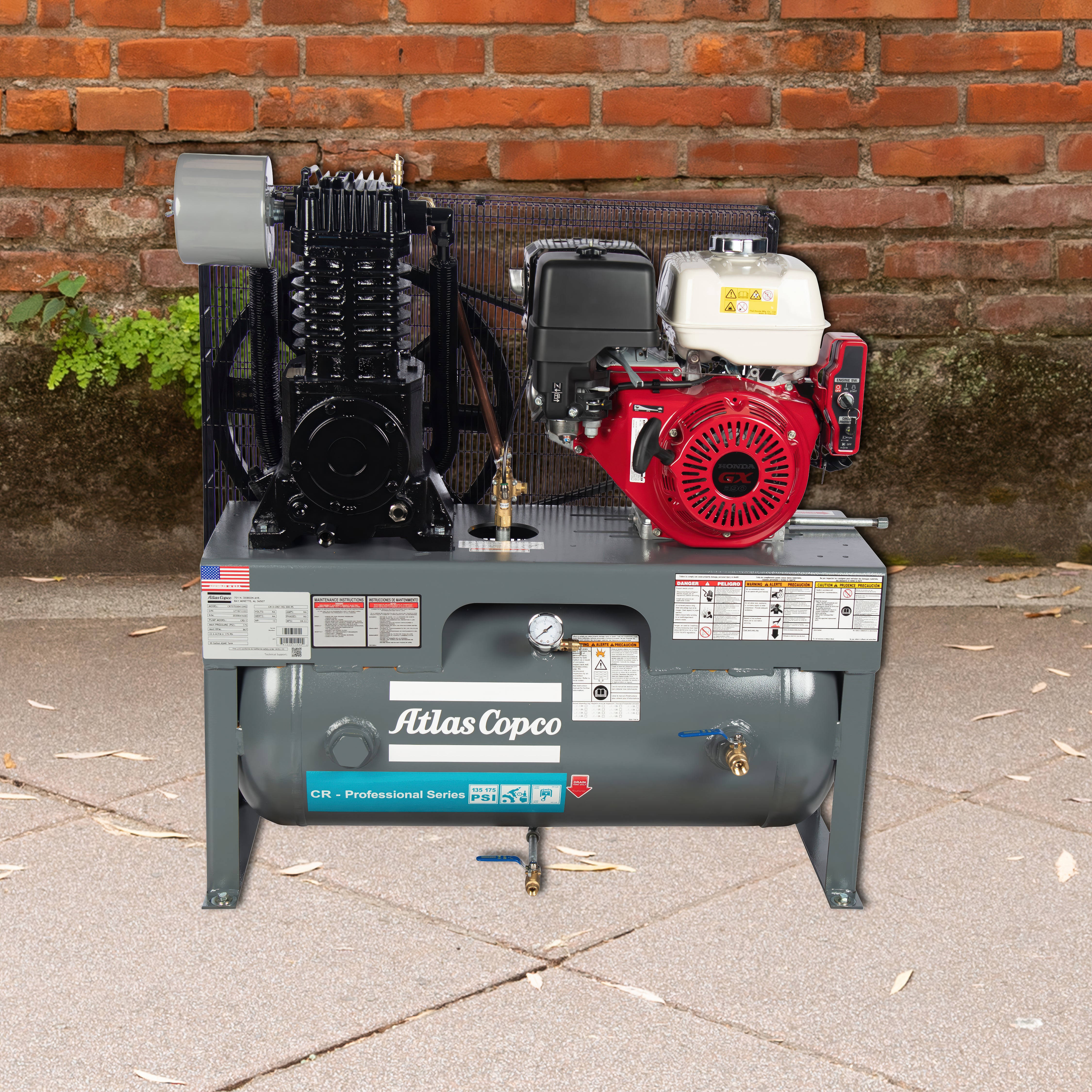 Atlas Copco 13 HP CR Gas-Powered Cast-Iron Piston Air Compressor