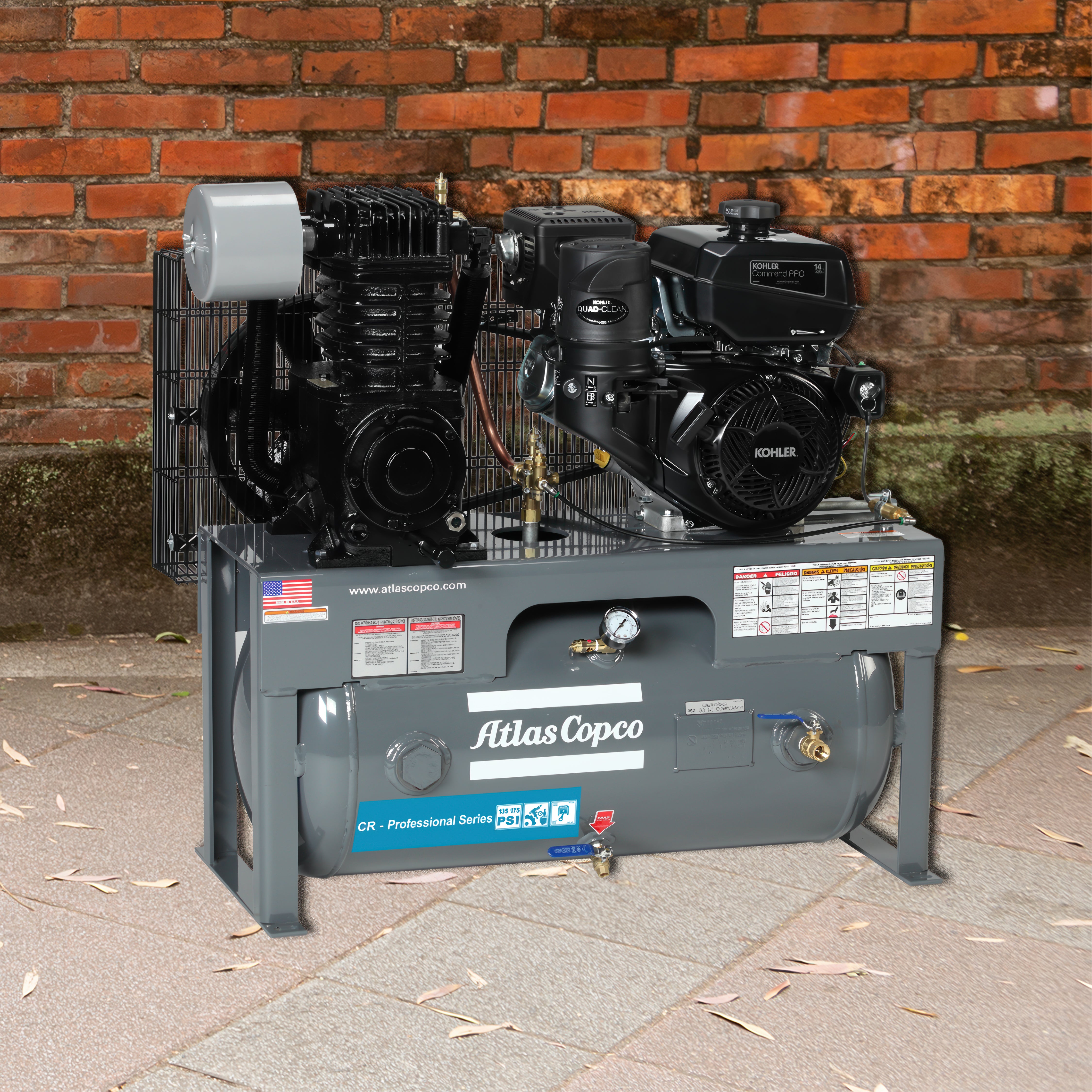 Atlas Copco 13 HP CR Gas-Powered Cast-Iron Piston Air Compressor