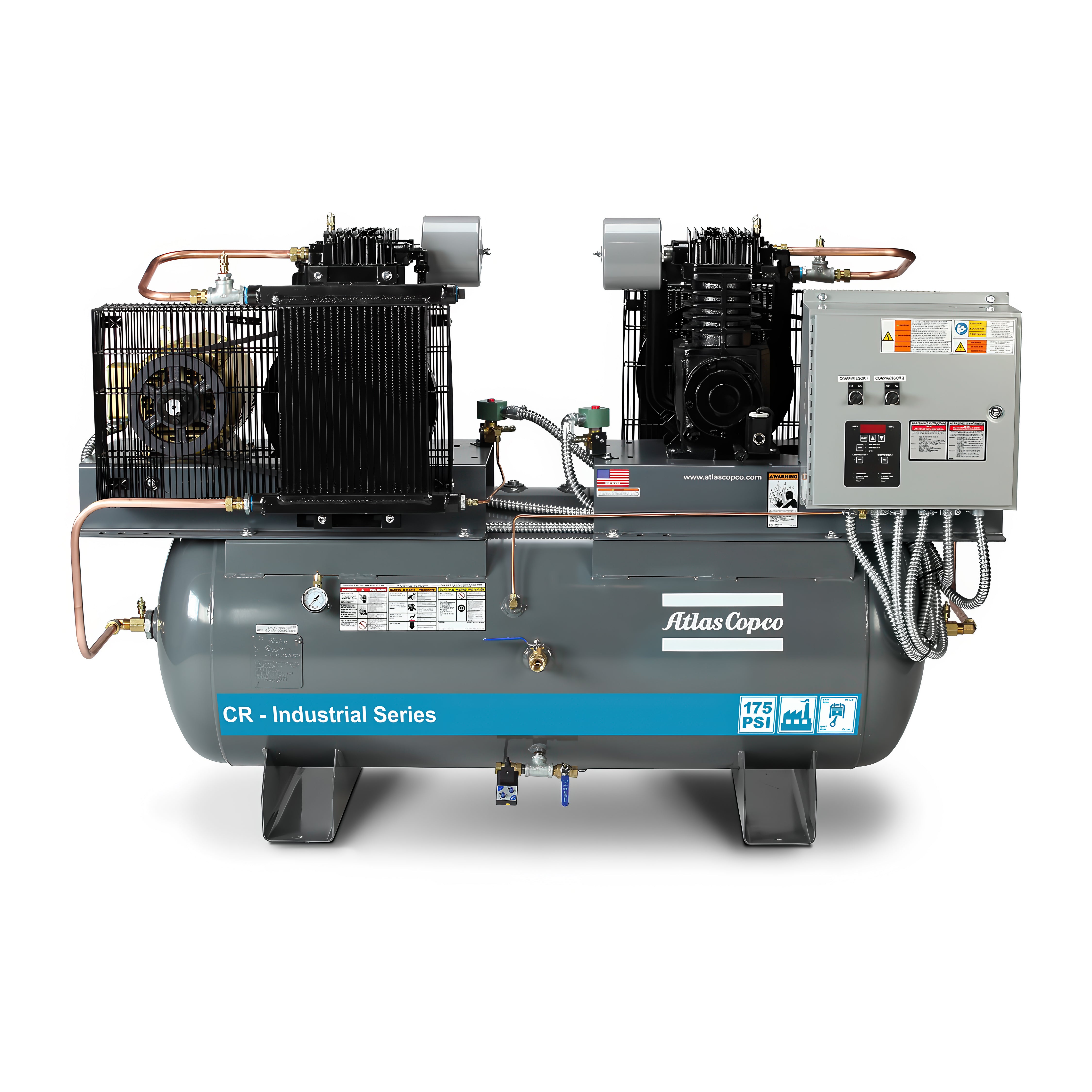 Atlas Copco CR Duplex Cast-Iron Piston Industrial Series Air Compressor