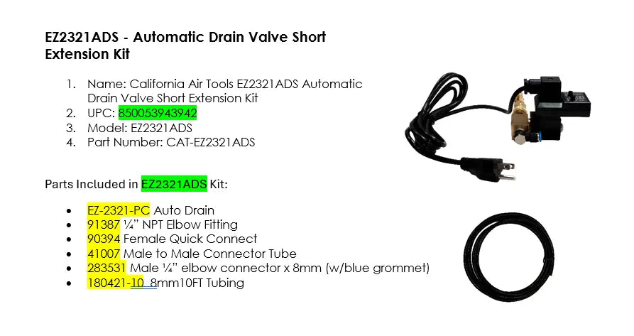 California Air Tools Automatic Drain Valve Short Extension Kit | CAT-EZ2321ADS California Air Tools