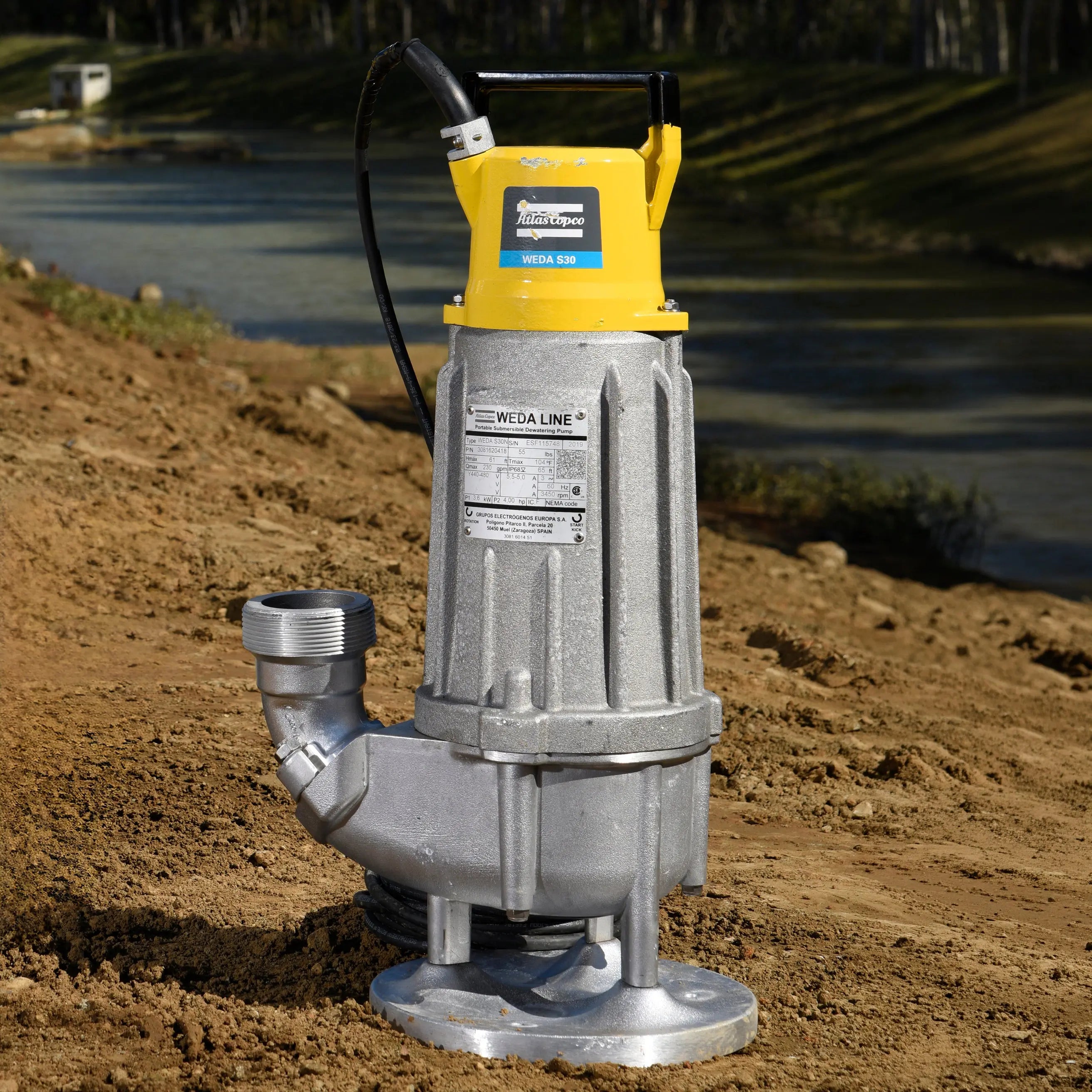 Atlas Copco WEDA S30N | Submersible Sludge Pump — 3 HP, 220–240V 1-Phase, 230 GPM, 3" Discharge