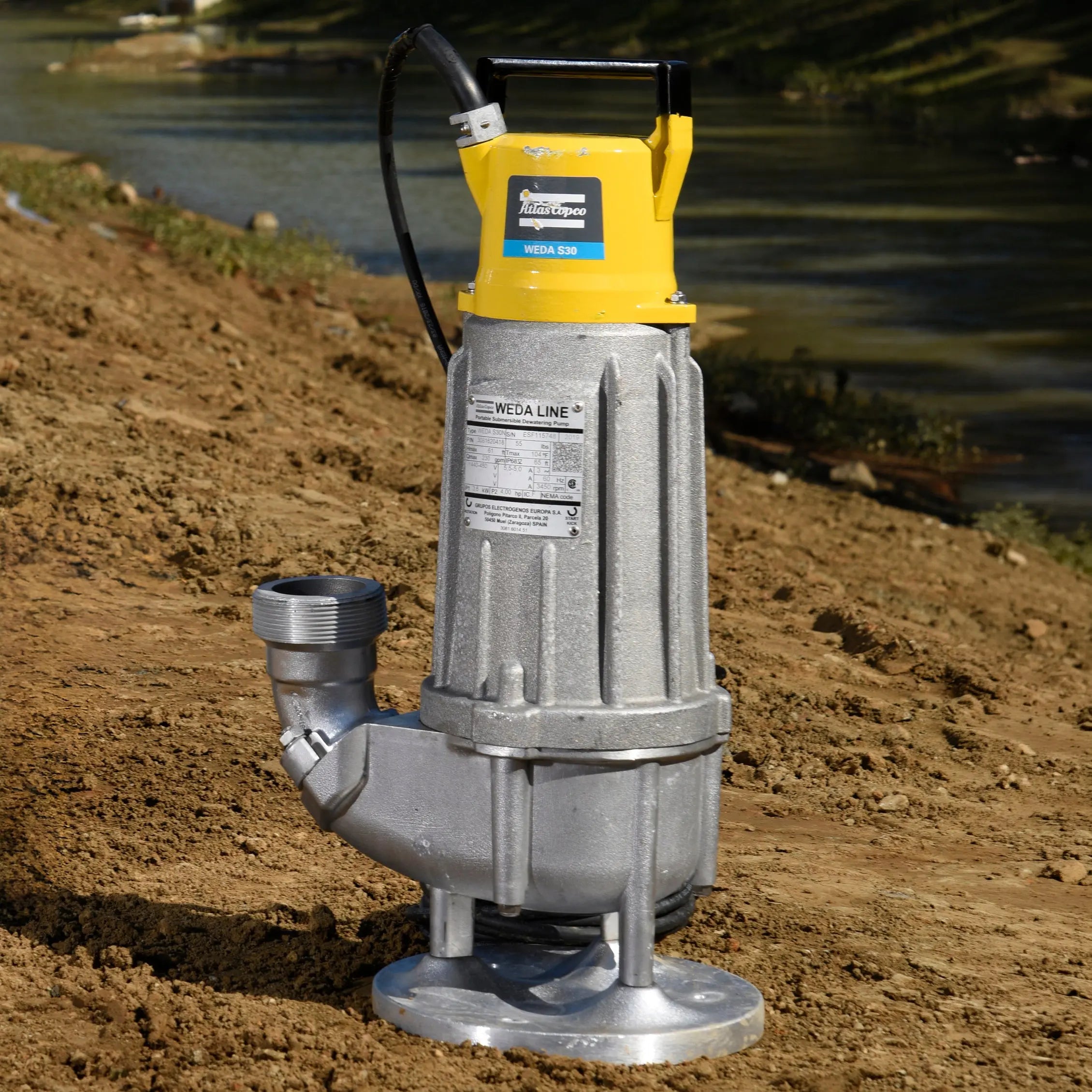 Atlas Copco WEDA S30N | Submersible Sludge Pump — 3 HP, 220–240V 1-Phase, 230 GPM, 3" Discharge