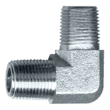 Steel 90° male elbow fitting, MNPT × MNPT, carbon steel