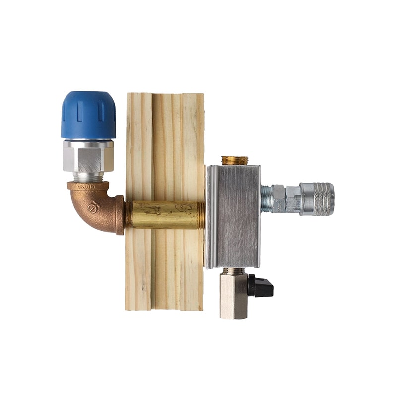 RapidAir FastPipe thru-wall and outside air outlet with aluminum block, 1/2 inch FNPT outlet, quick coupler and drain valve