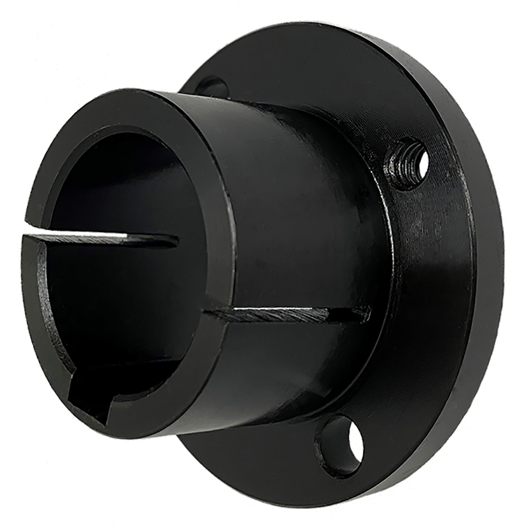 H-Style Split Taper Bushing — keyed bore, black-oxide steel, for sheaves and pulleys