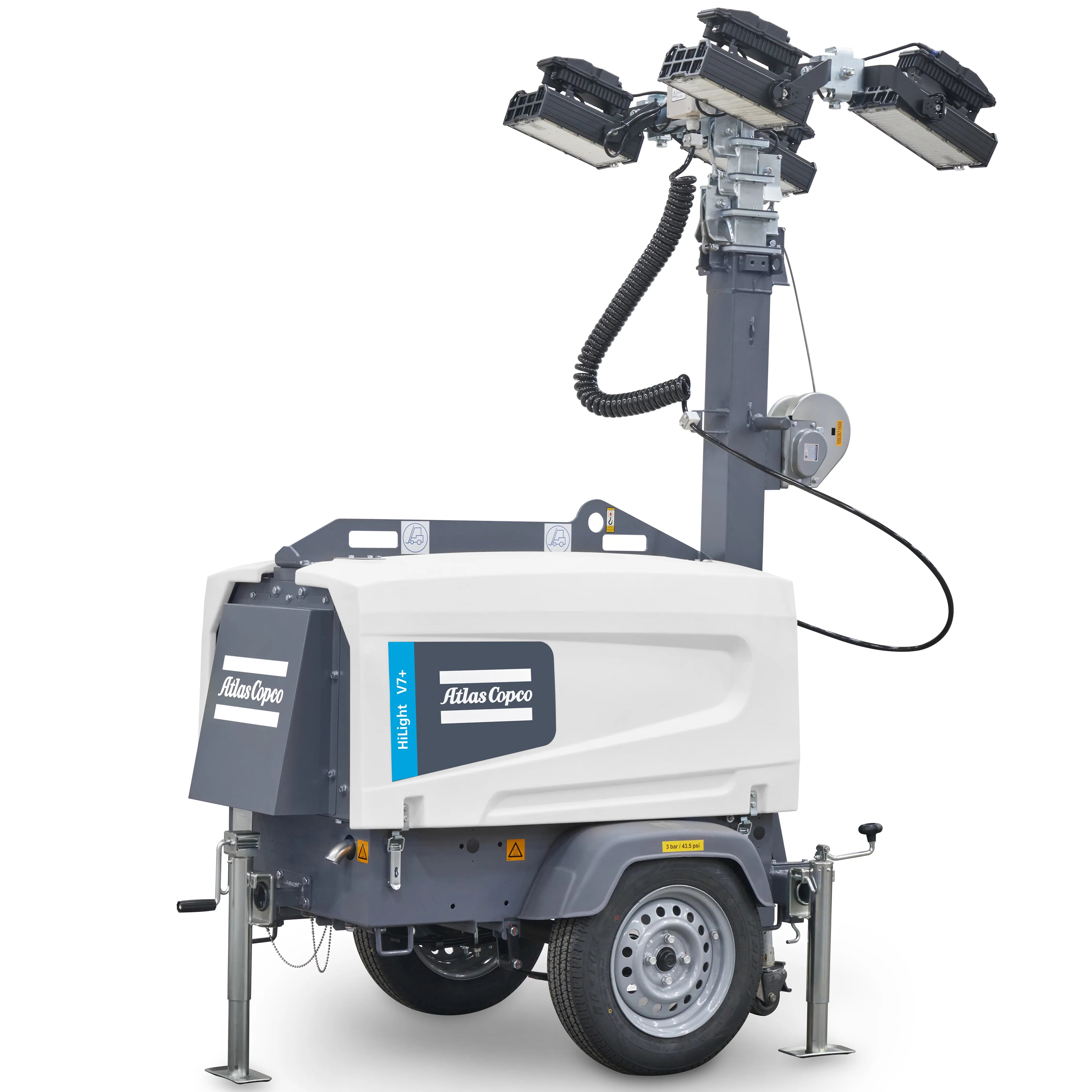Atlas Copco HiLight V7+ Photocell | LED Light Tower — Auto Dusk-to-Dawn, LC1003 Controller, 4×350W LEDs, T4F Diesel