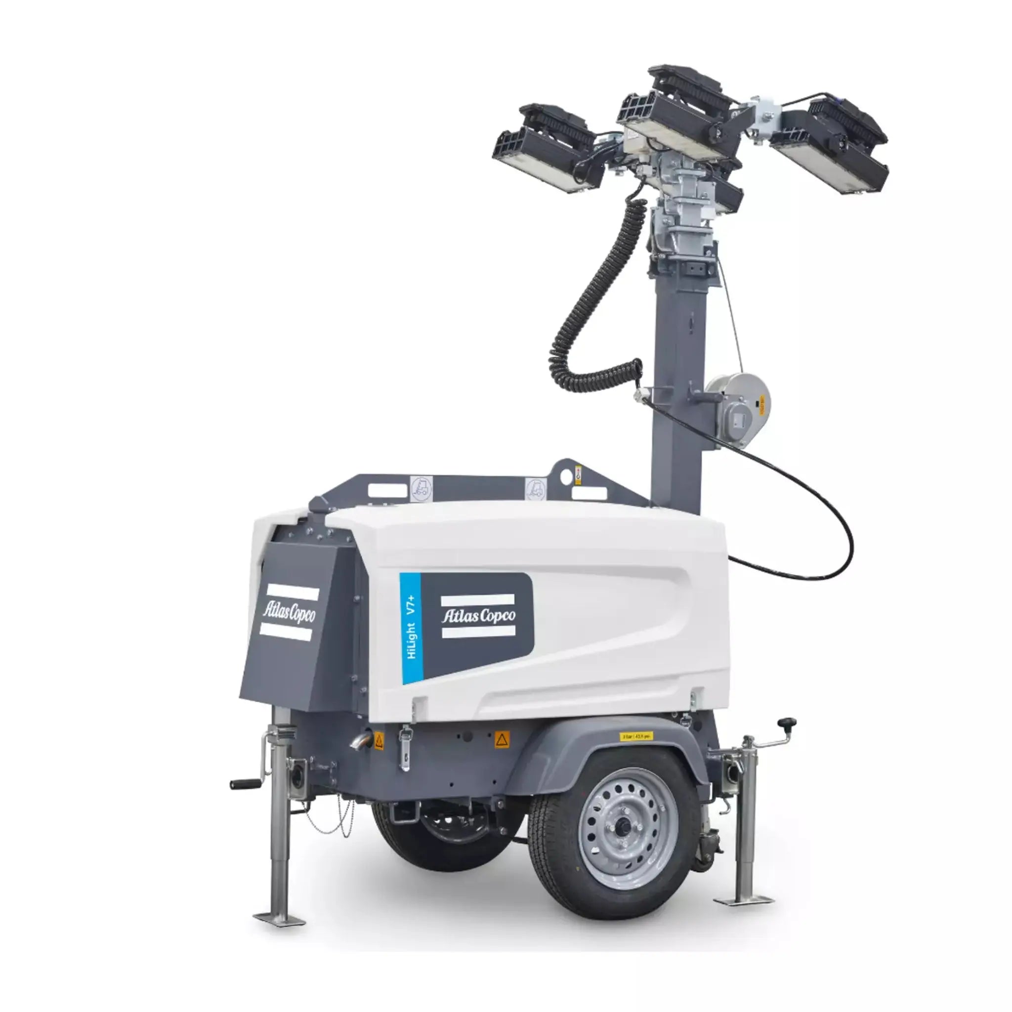 Atlas Copco HiLight V7+ diesel LED light tower with mast deployed