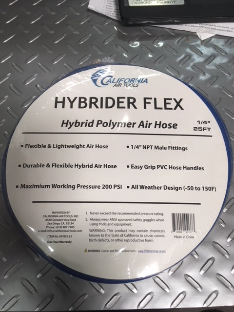 California Air Tools Hybrider Flex 1/4in 25ft Hybrid Air Hose with Quick Connect Air Fittings HFH25.25