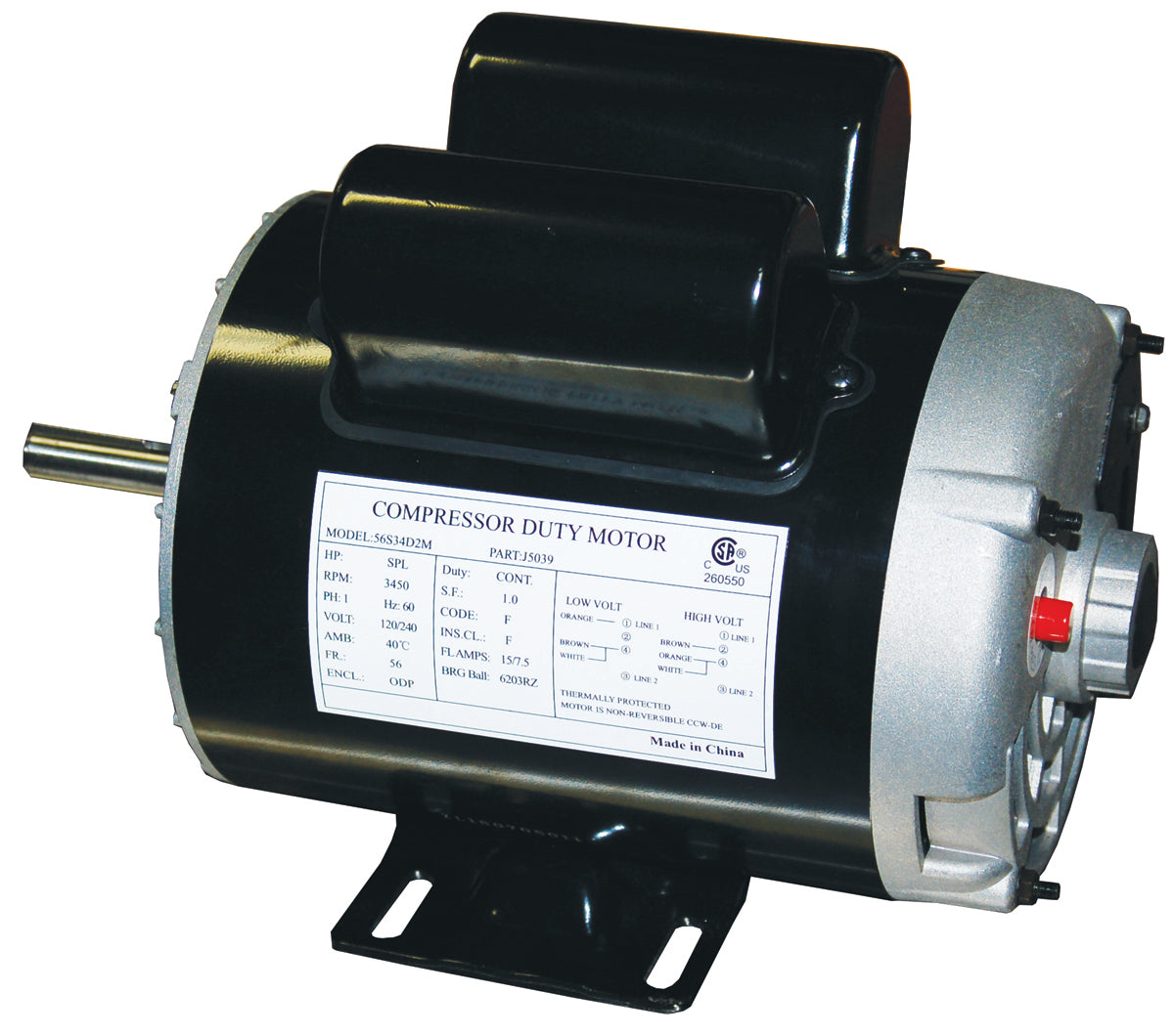 ACS 2 SPL HP compressor duty motor, 56 frame, 3450 RPM, 120/240V