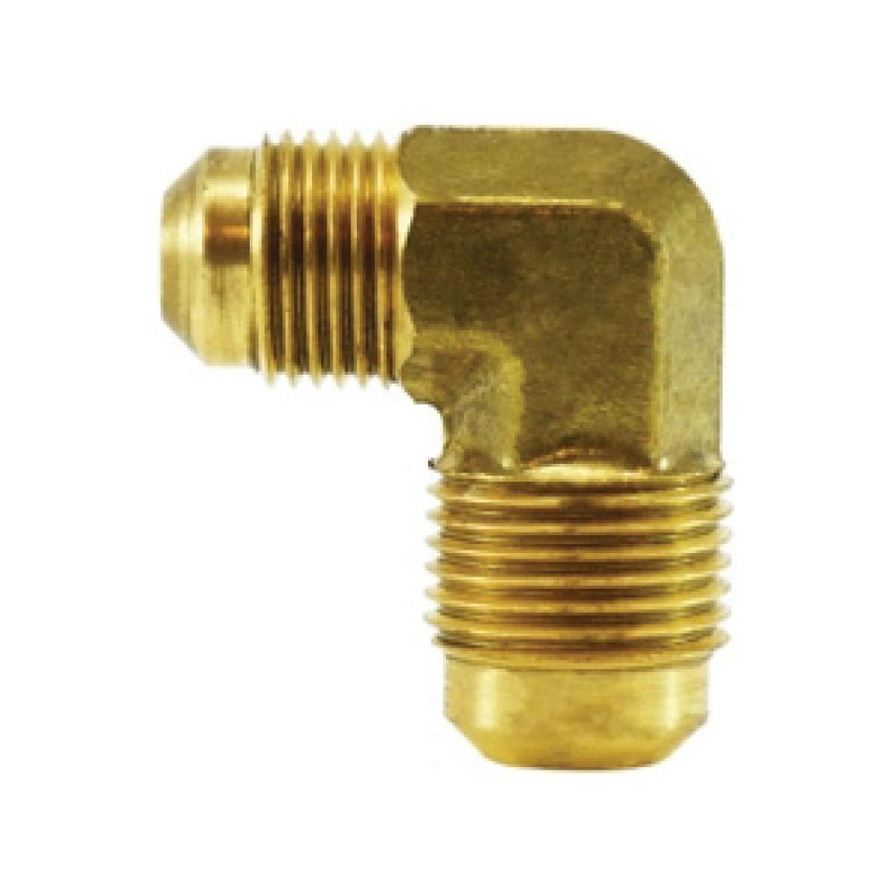 Brass SAE 45° flare forged 90° reducing elbow, male flare x male flare