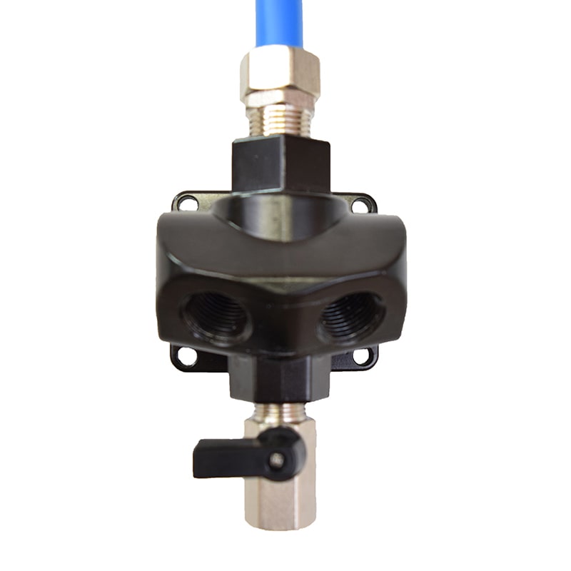 RapidAir MaxLine Dual Port Outlet — cast aluminum 4-port 1/2" FNPT air drop with bottom drain valve