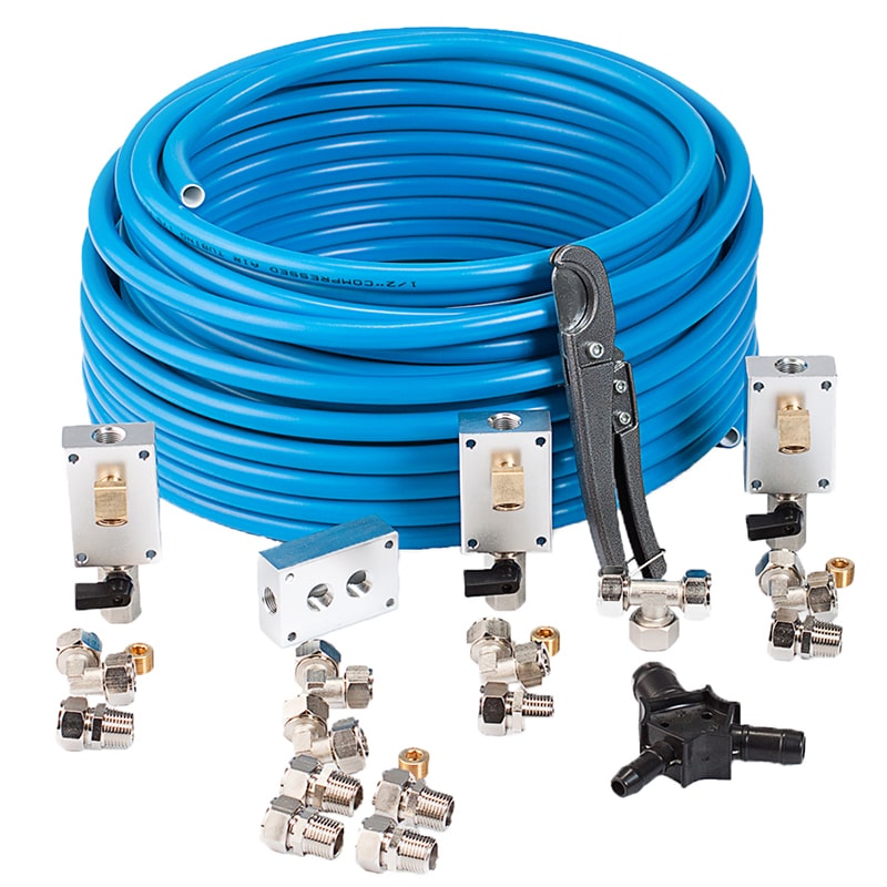 RapidAir MaxLine 1/2 inch 100 ft compressed air tubing master kit with manifold, outlets and fittings