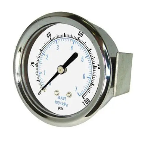 Warthog 1.5 inch dry pressure gauge, U-clamp panel mount, chrome bezel, 1/8 inch NPT
