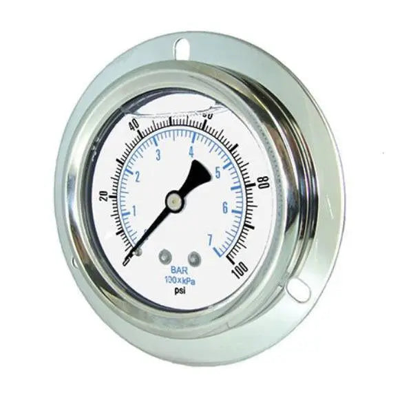PIC Gauges 204L 2-inch liquid-filled front flange panel mount pressure gauge, stainless steel case