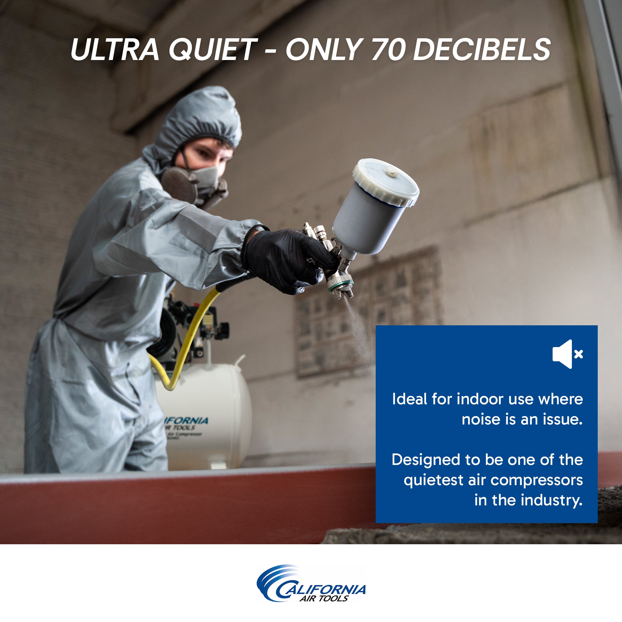 California Air Tools 2.0 Hp 10.0 Gal. Steel Tank Ultra Quiet & Oil-Free Air Compressor with Auto Drain Valve | CAT-10020CHAD