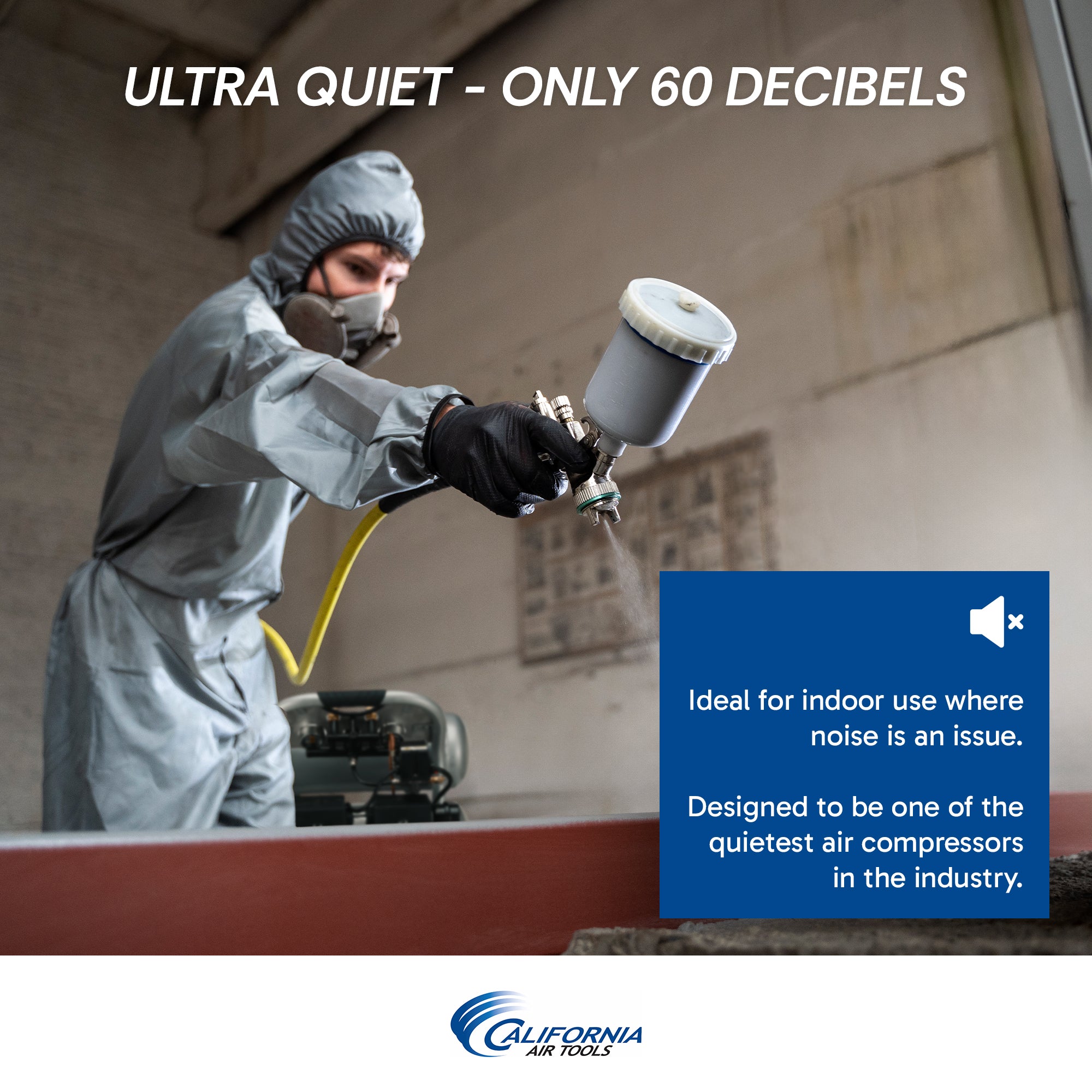 California Air Tools 1.0 Hp, 4.6 Gal. Steel Twin Tank Ultra Quiet & Oil-Free Air Compressor | CAT-4610S