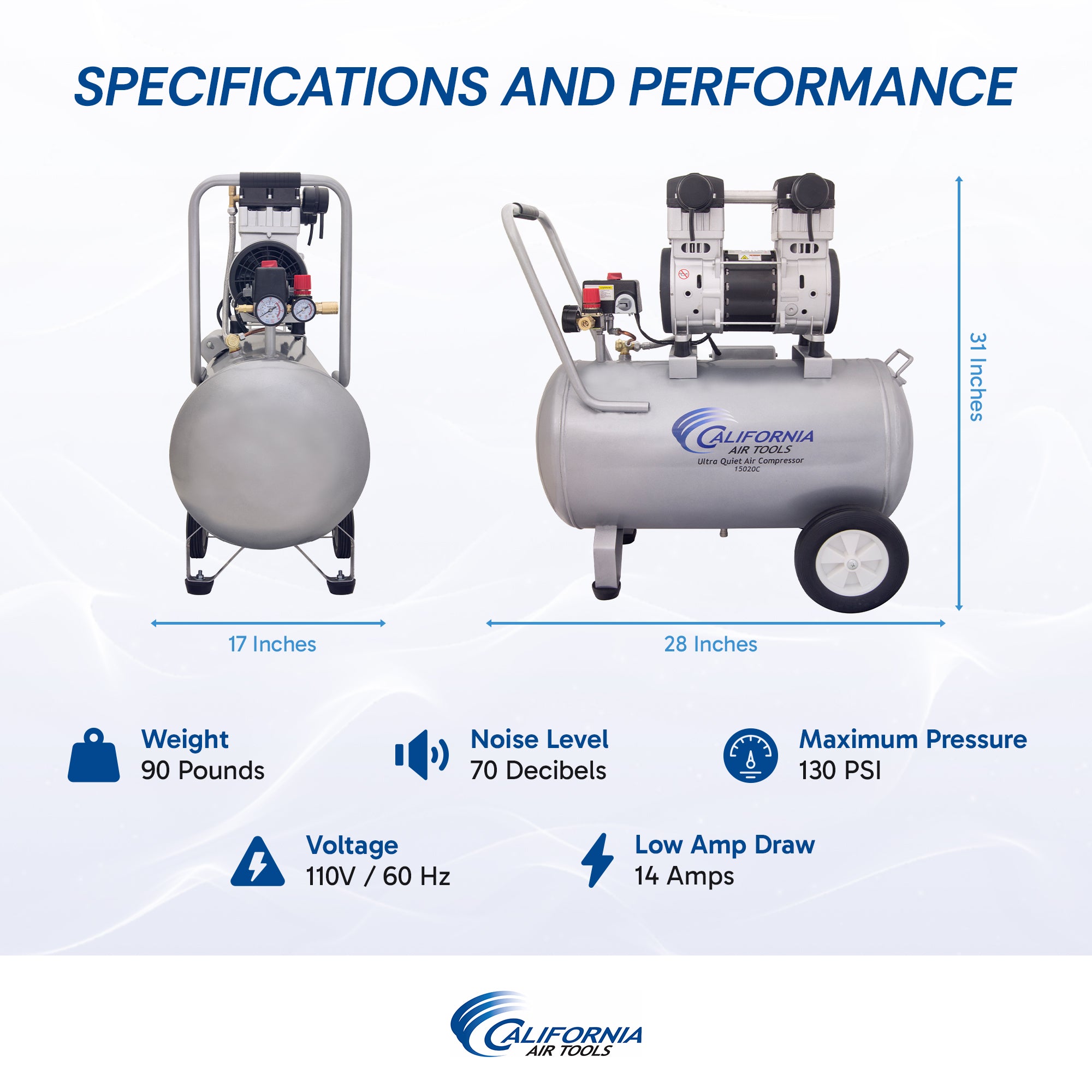 California Air Tools 2.0 Hp, 15.0 Gal. Steel Tank Ultra Quiet & Oil-Free Air Compressor