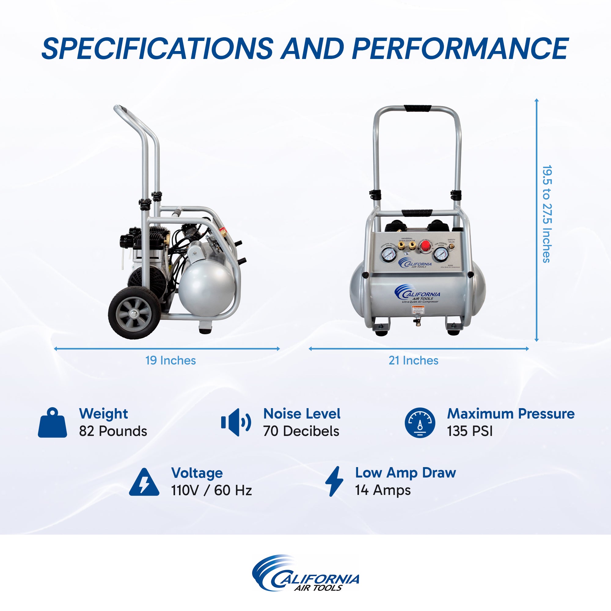 California Air Tools 5 Gal 2 Hp Ultra-Quiet Oil-Free Rugged Air Compressor