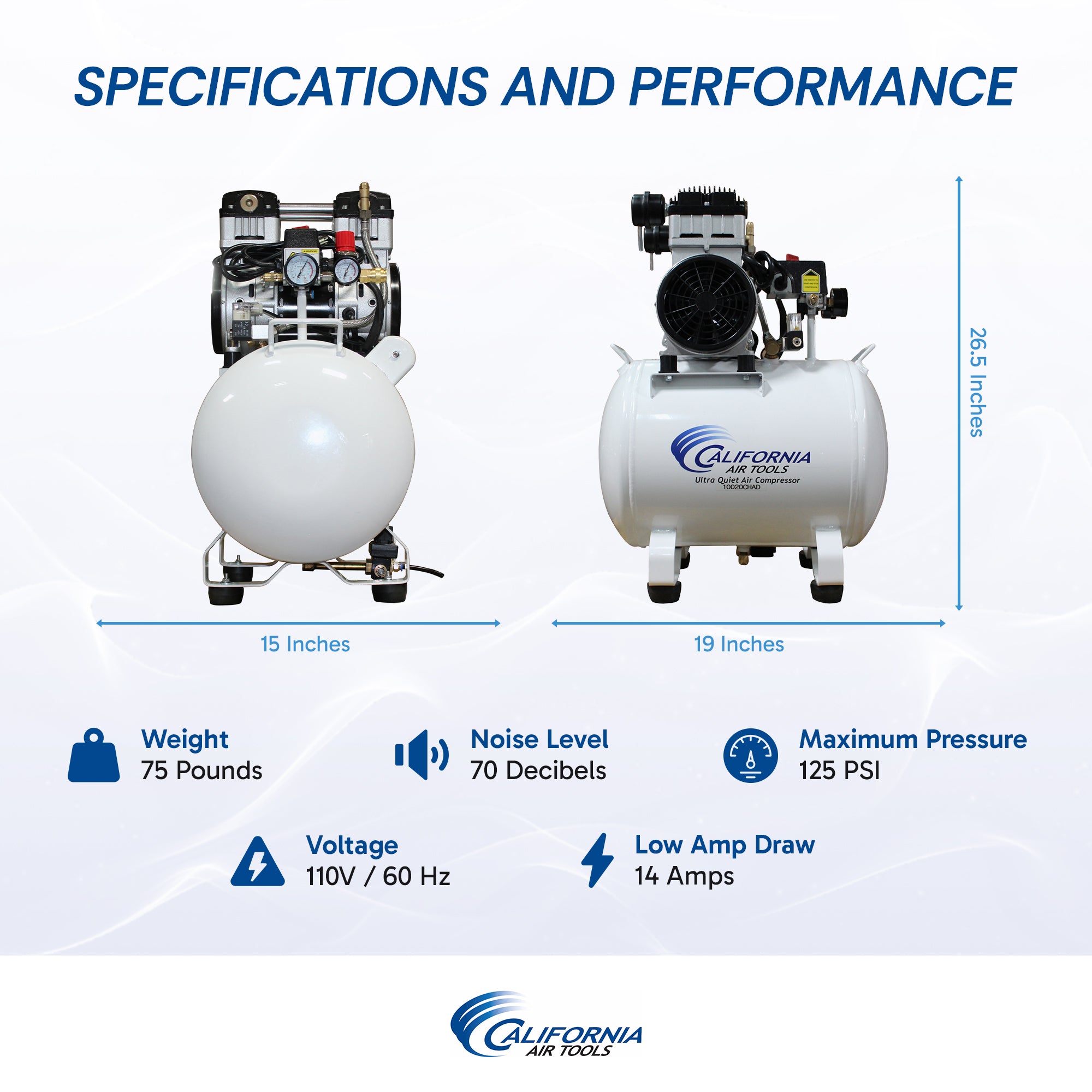 California Air Tools 2.0 Hp 10.0 Gal. Steel Tank Ultra Quiet & Oil-Free Air Compressor with Auto Drain Valve