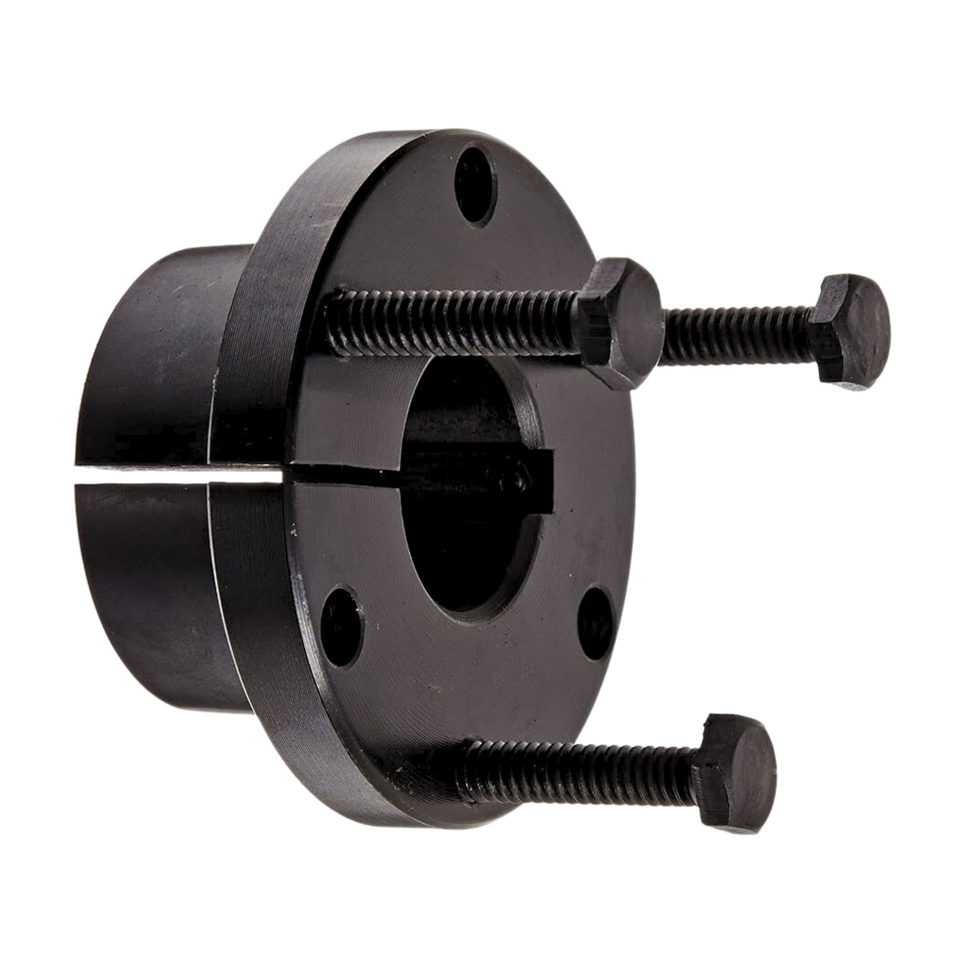 SD-style QD bushing, ductile iron, single-split tapered design with cap screws, on white background