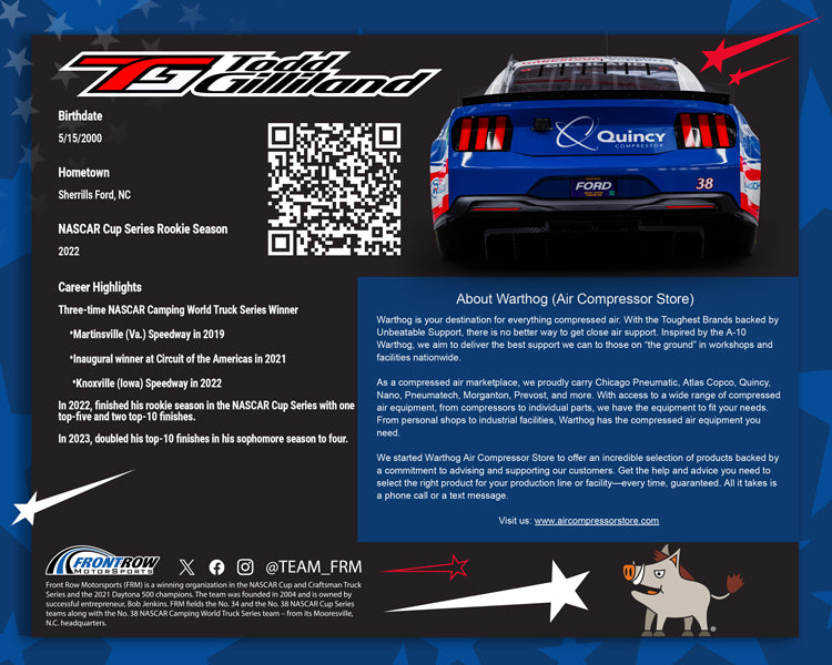 Todd Gilliland #38 Warthog Air Compressor Store Tee And Hero Card