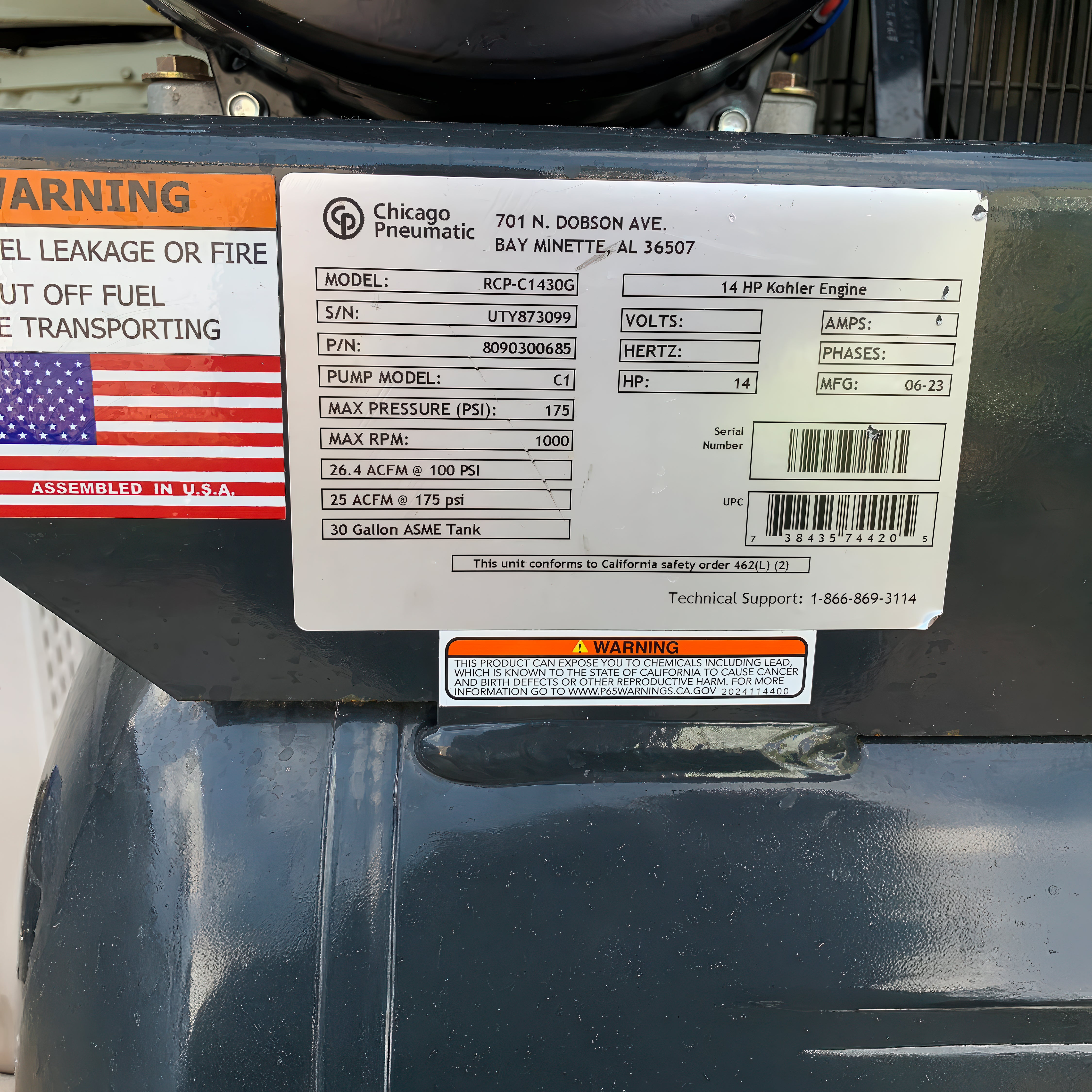 Chicago Pneumatic RCP-C Iron Two-Stage Gas-Engine Air Compressor