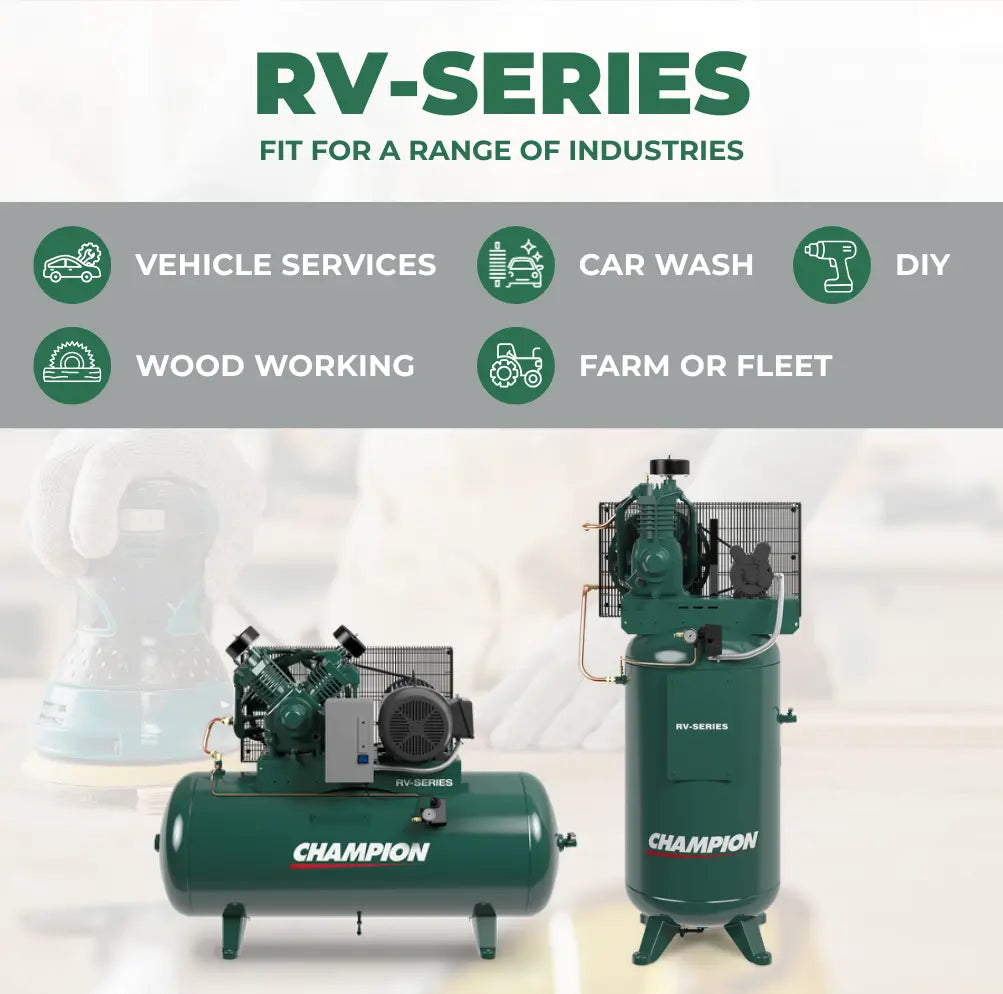 Champion 7.5 HP RV Series Splash Lubricated Electric Stationary Reciprocating Air Compressor