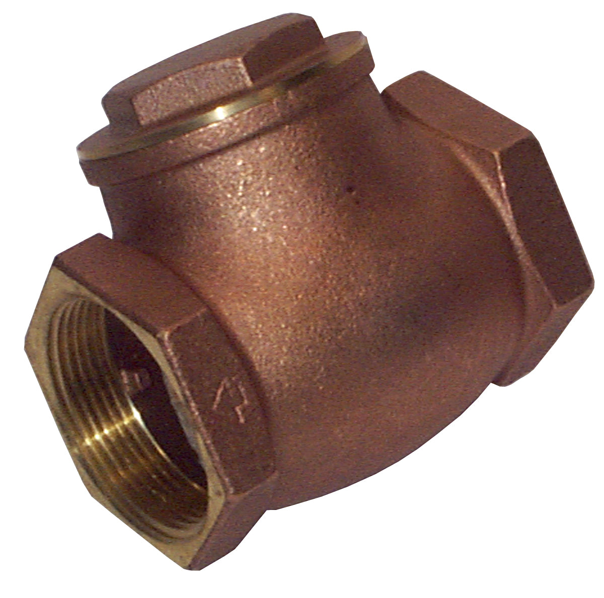 Bronze Y-pattern swing check valve with female NPT ends and threaded bonnet cap