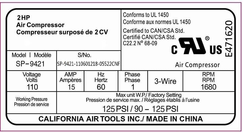 California Air Tools 2.0 Hp Ultra Quiet & Oil-Free Air Compressor Motor (110v)
