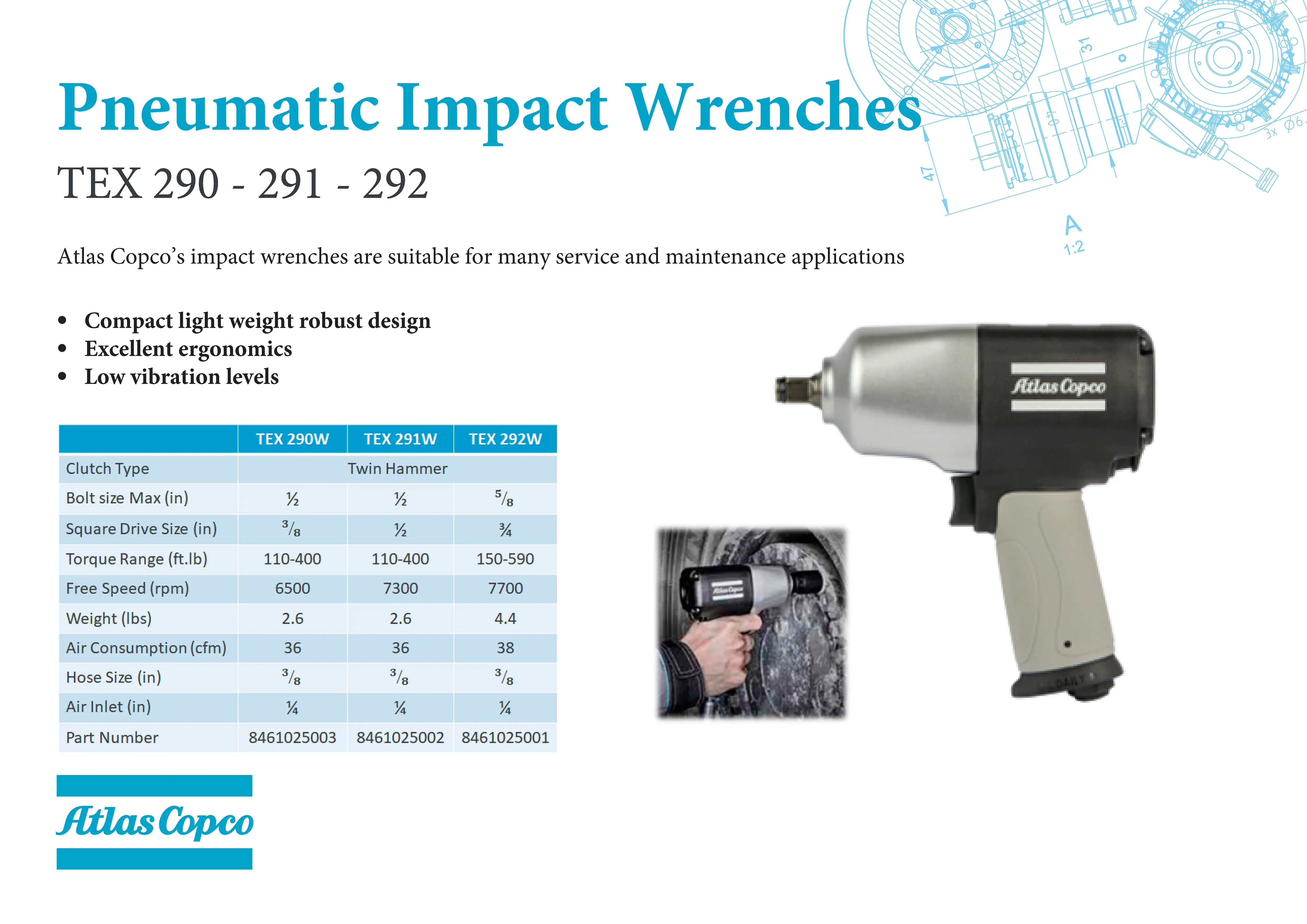 TEX 292W - Impact Wrench - ¾” sq. drive by Atlas Copco