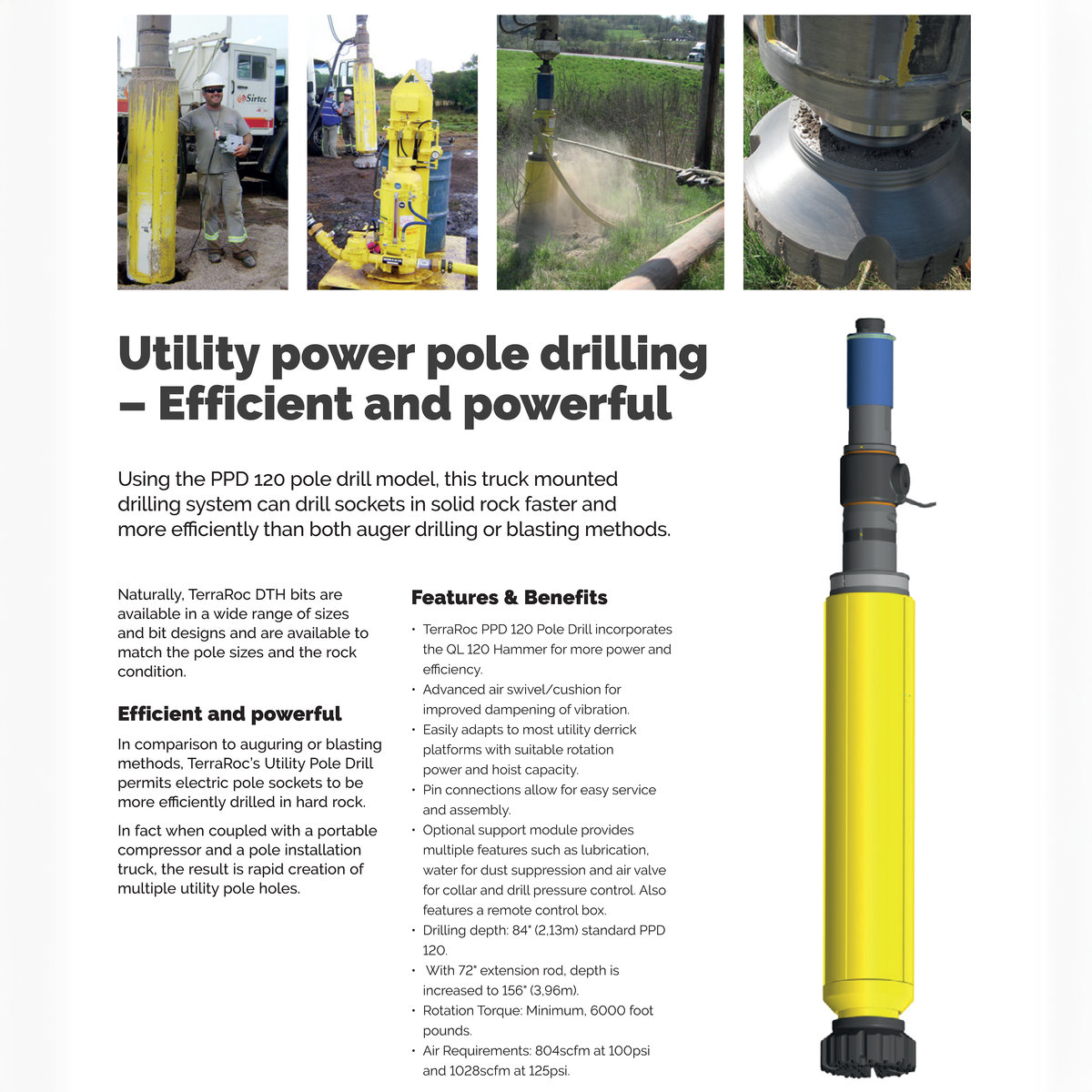 TerraRoc PPD 120 Utility Power Pole Drill, 12.25 to 24 in Rock Sockets