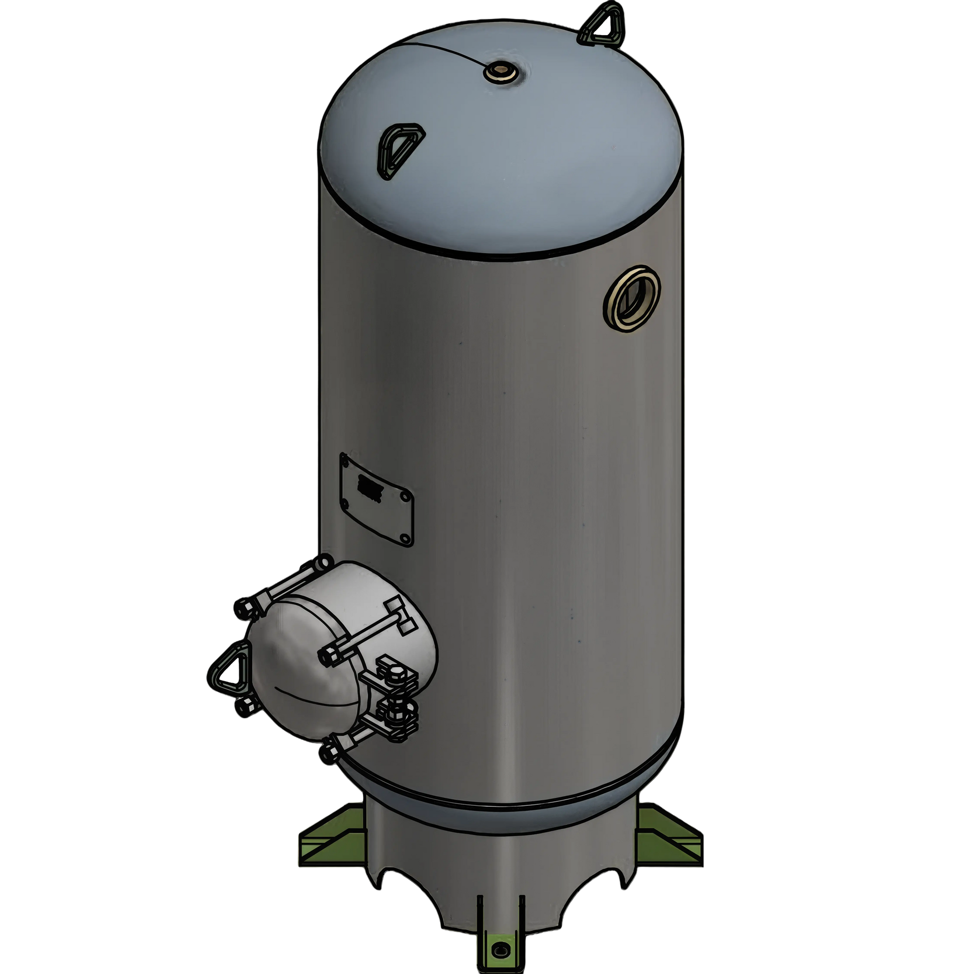 30 Gallon 150PSI Vertical Air Tank By Samuel with 8" basering / 6" hinged closure - Vacuum Rated | V10094 Samuel