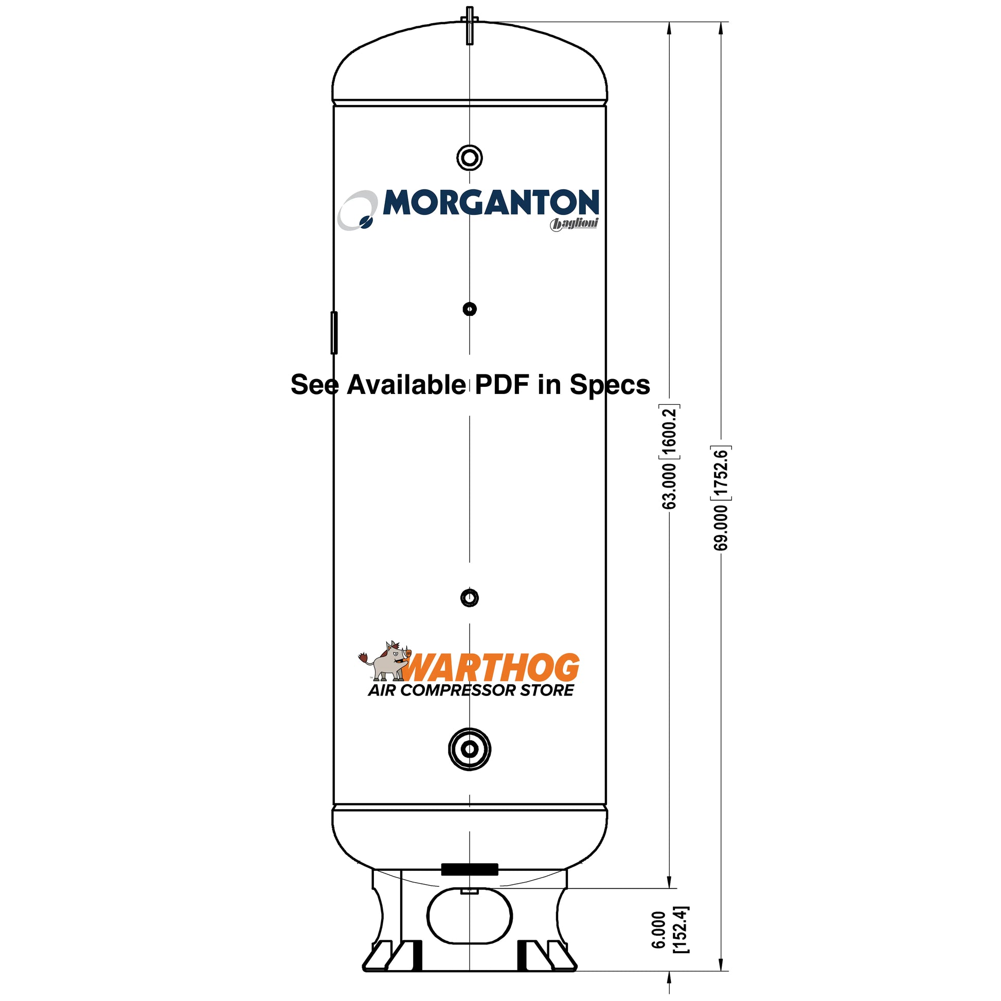 80 Gallon 300 PSI Vertical Air Tank with Base ring by Morganton | VES0009767 Morganton
