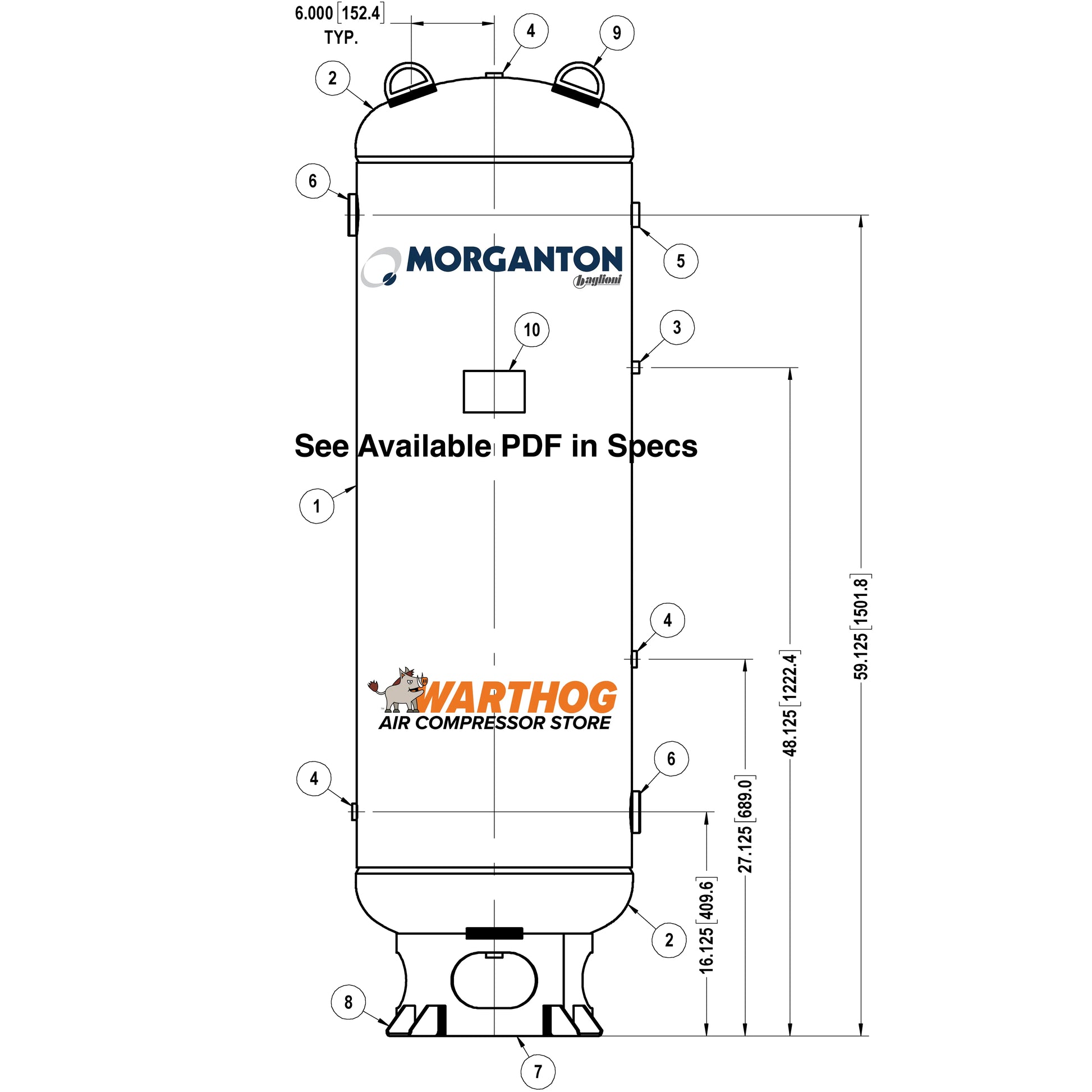 80 Gallon 300 PSI Vertical Air Tank with Base ring by Morganton | VES0009767 Morganton